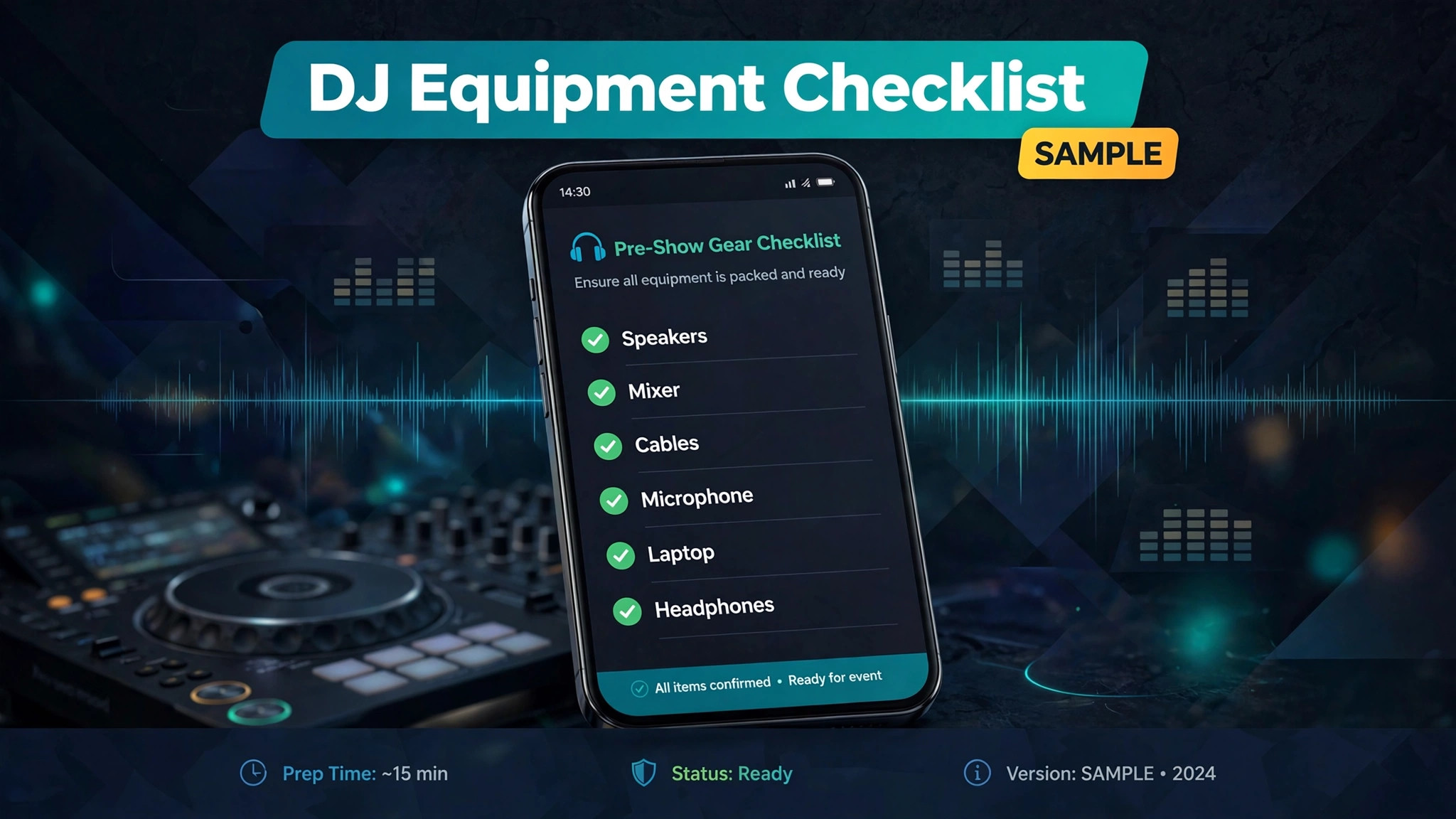 Mockup concept. A phone mockup showing an equipment checklist ticked at packing