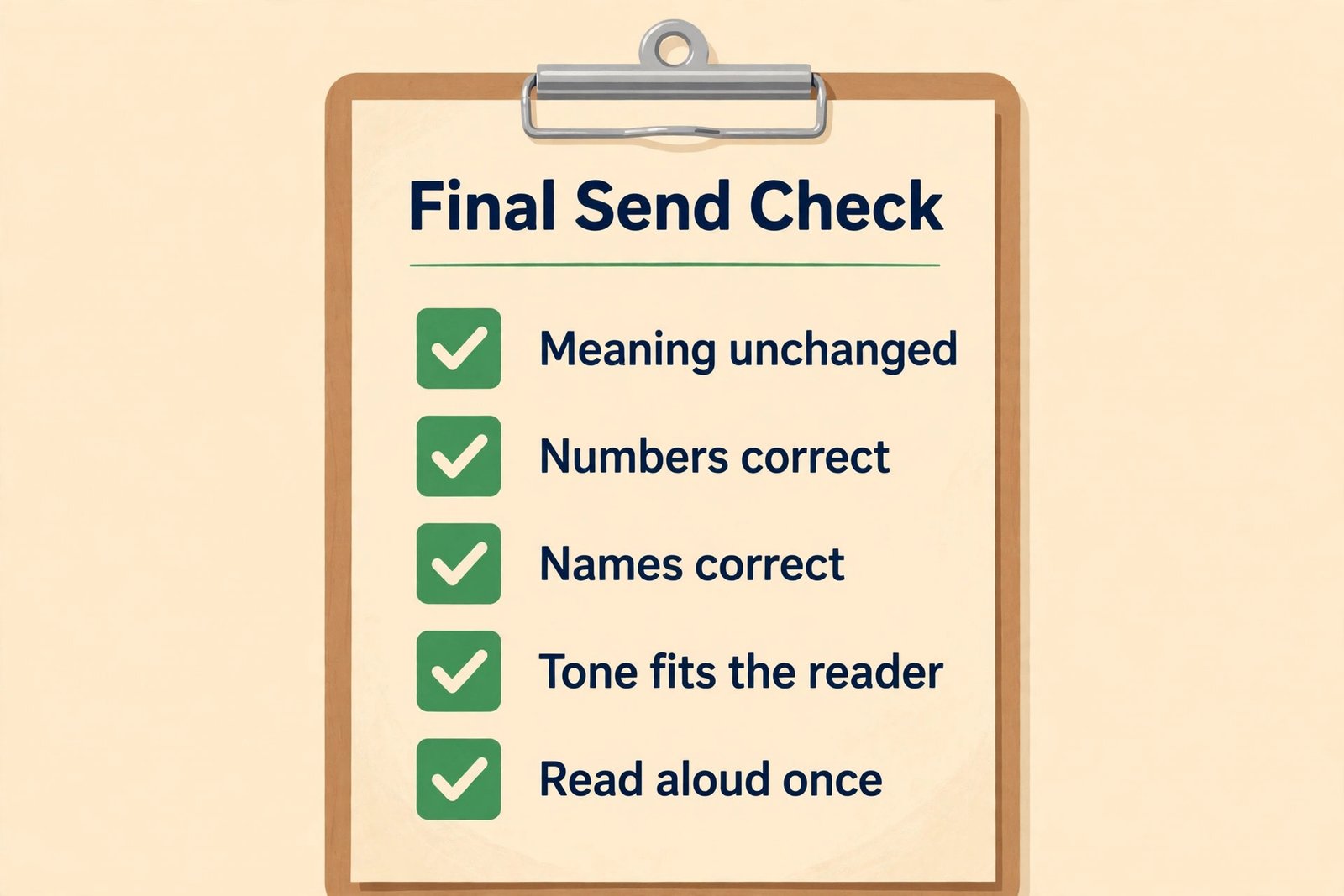 Checklist graphic for a final English writing send check
