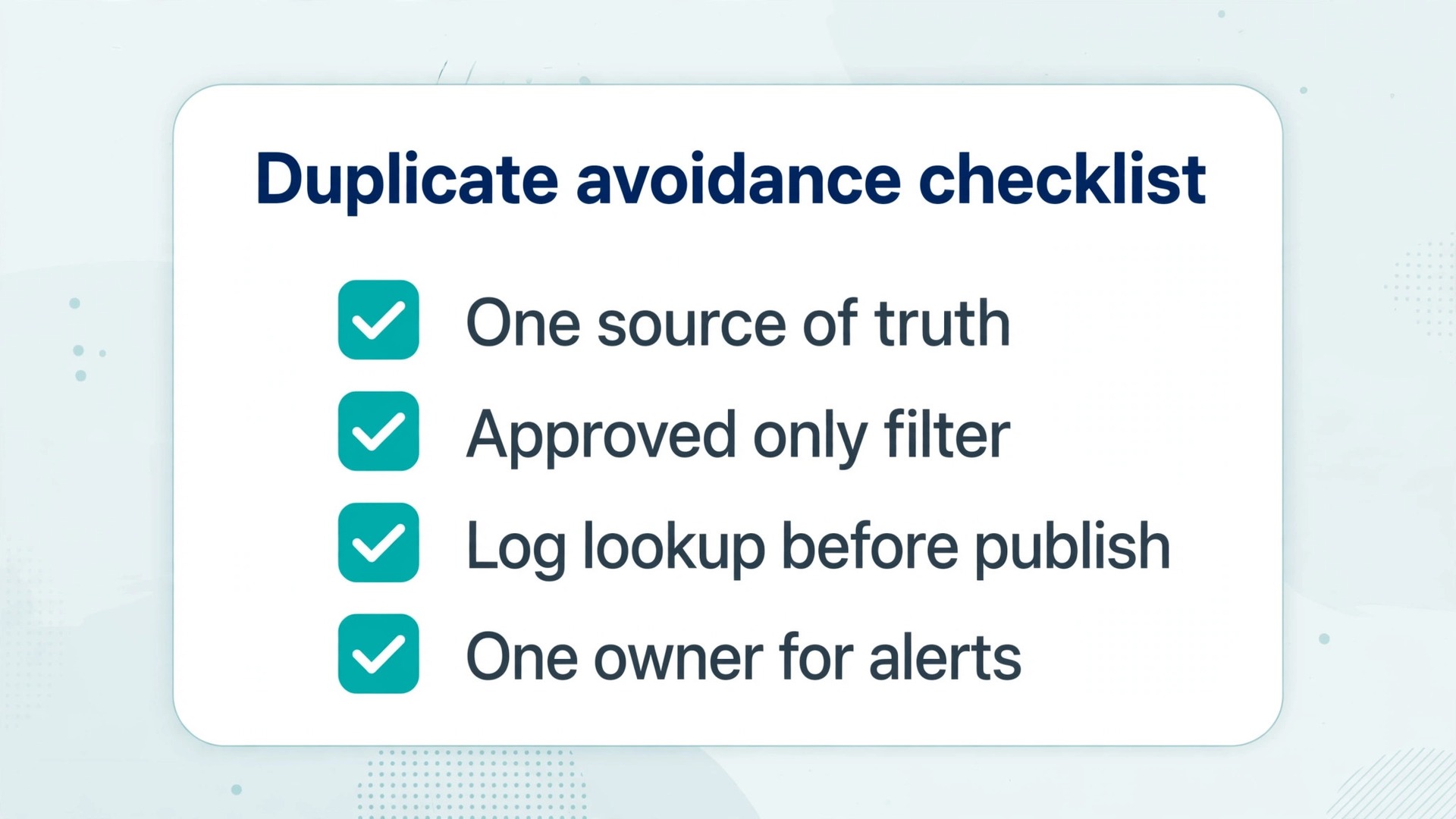 Duplicate avoidance checklist visual for social media automation