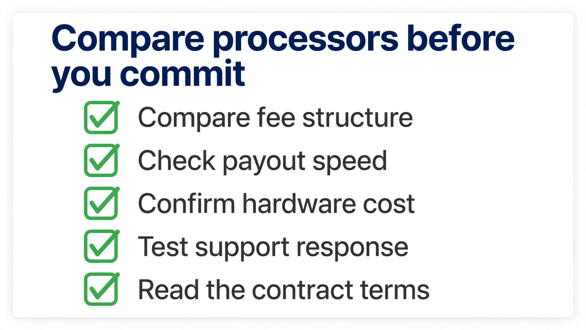 Checklist for comparing payment processors
