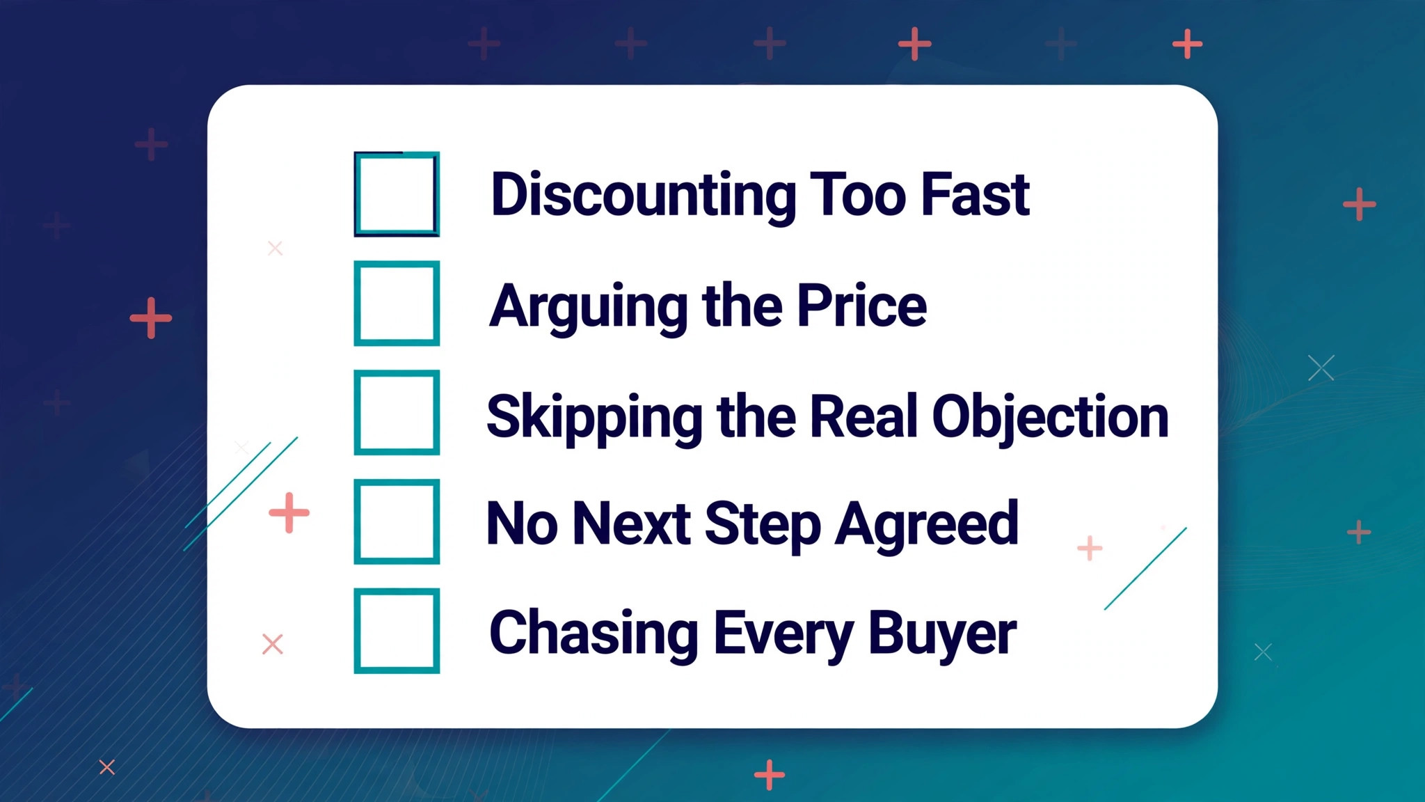 Checklist visual of mistakes to avoid when handling a price objection