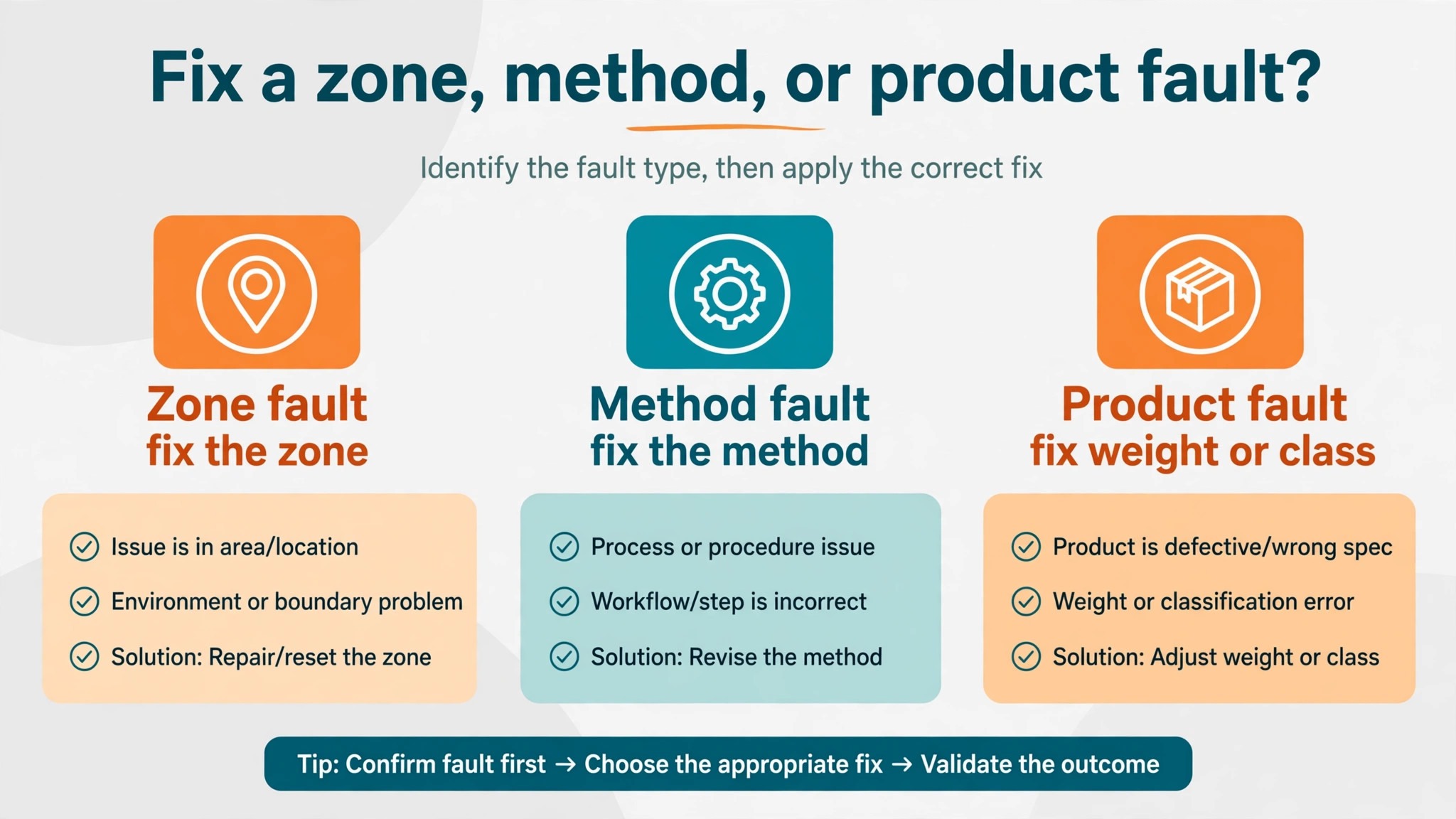 Decision graphic for fixing shipping rate faults.