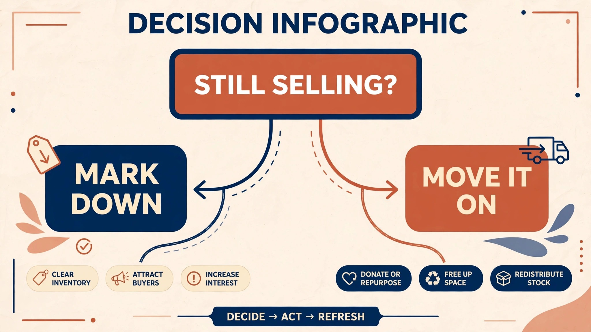 Decision graphic for marking down versus moving a consignment item.