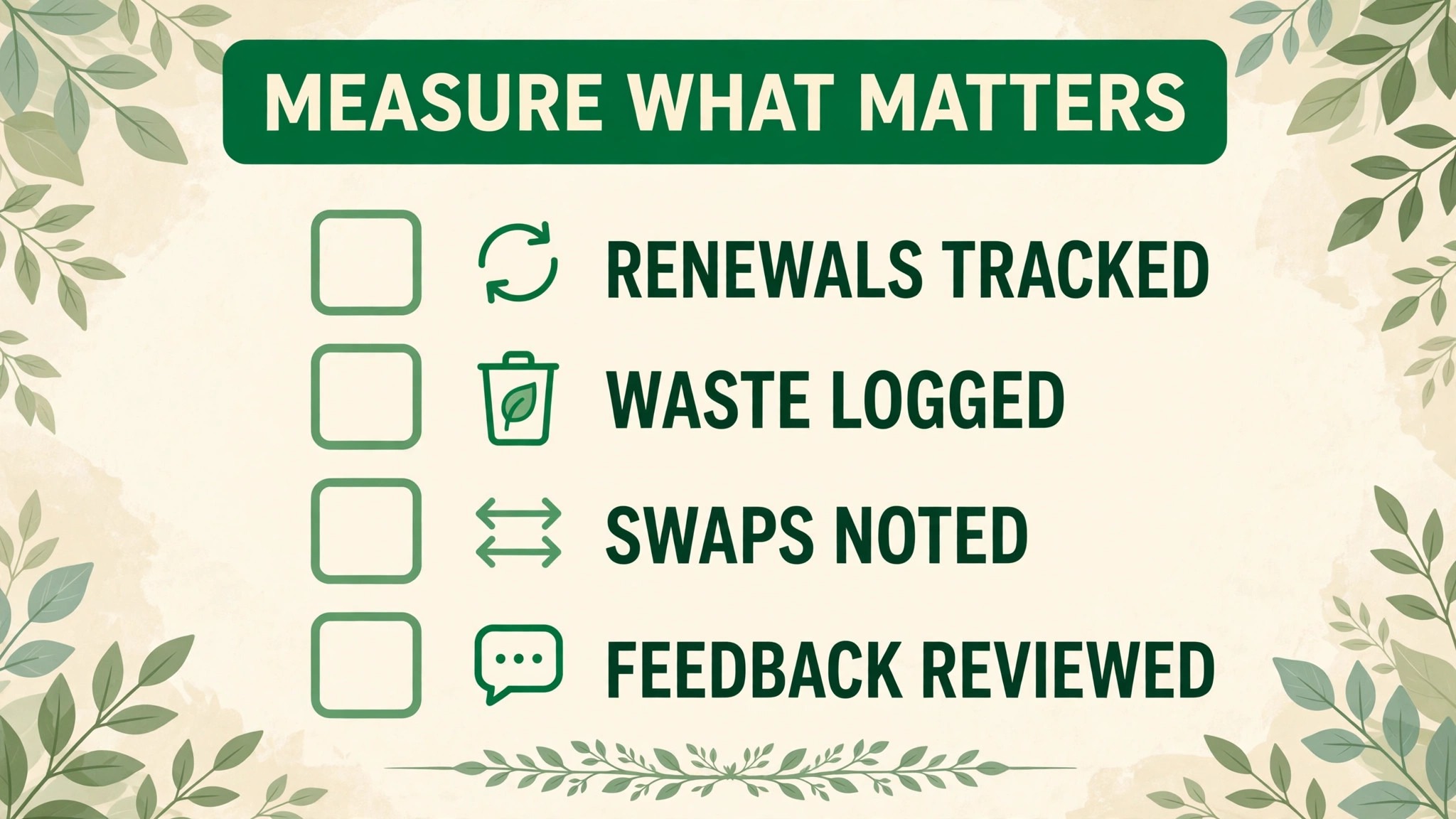 Checklist graphic for measuring renewal and waste rates.
