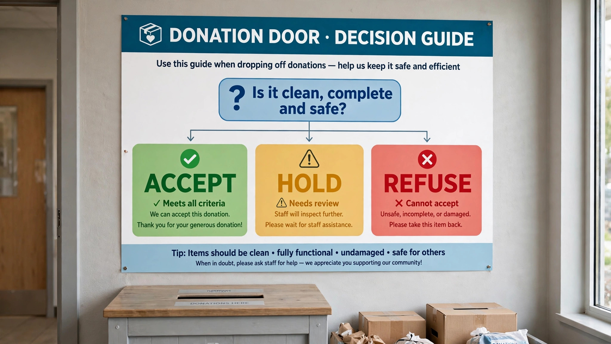 Decision graphic for accepting or refusing a donation.