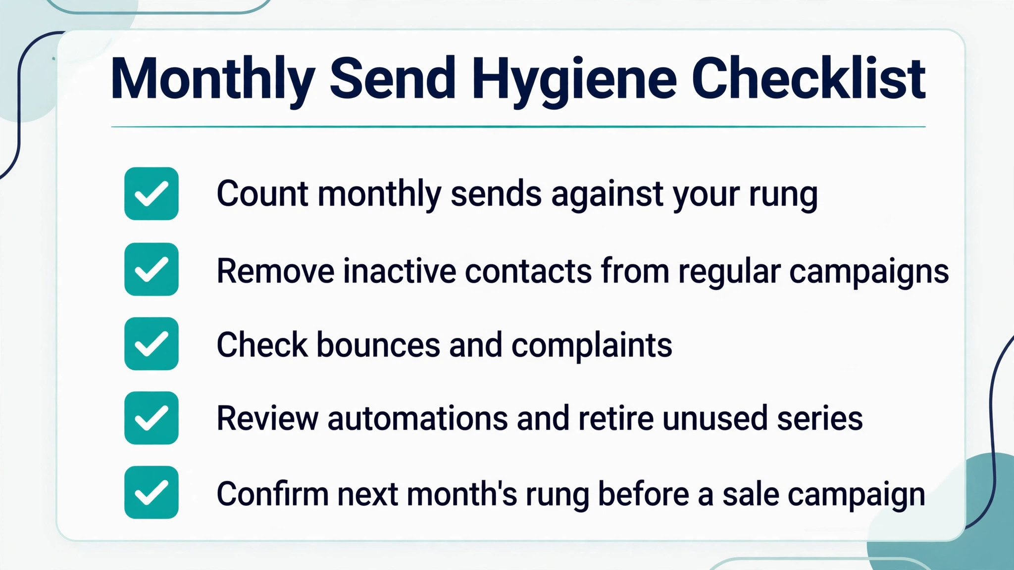 Monthly Mailjet send hygiene checklist