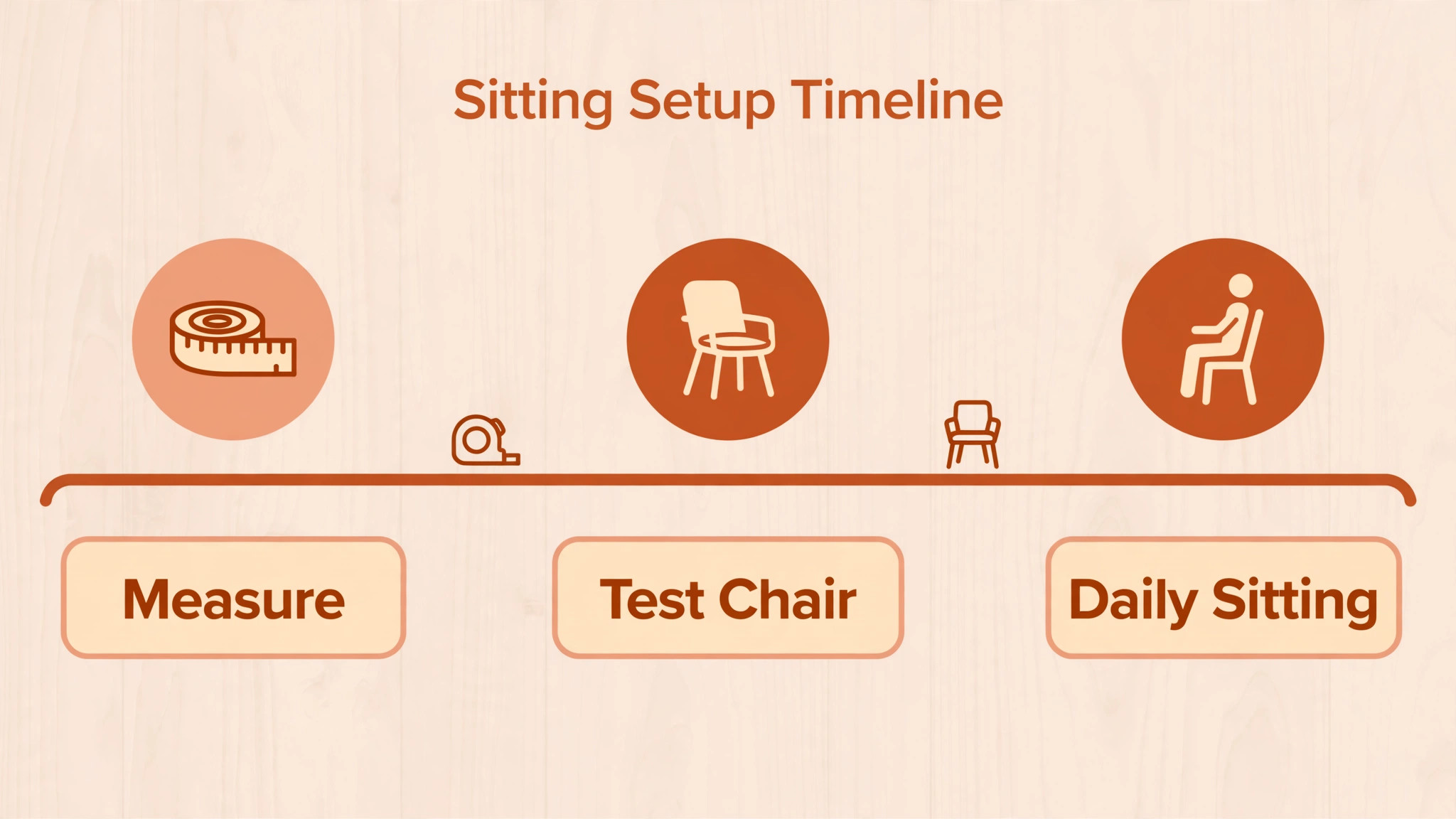 Setup timeline from measuring through testing a chair to daily sitting