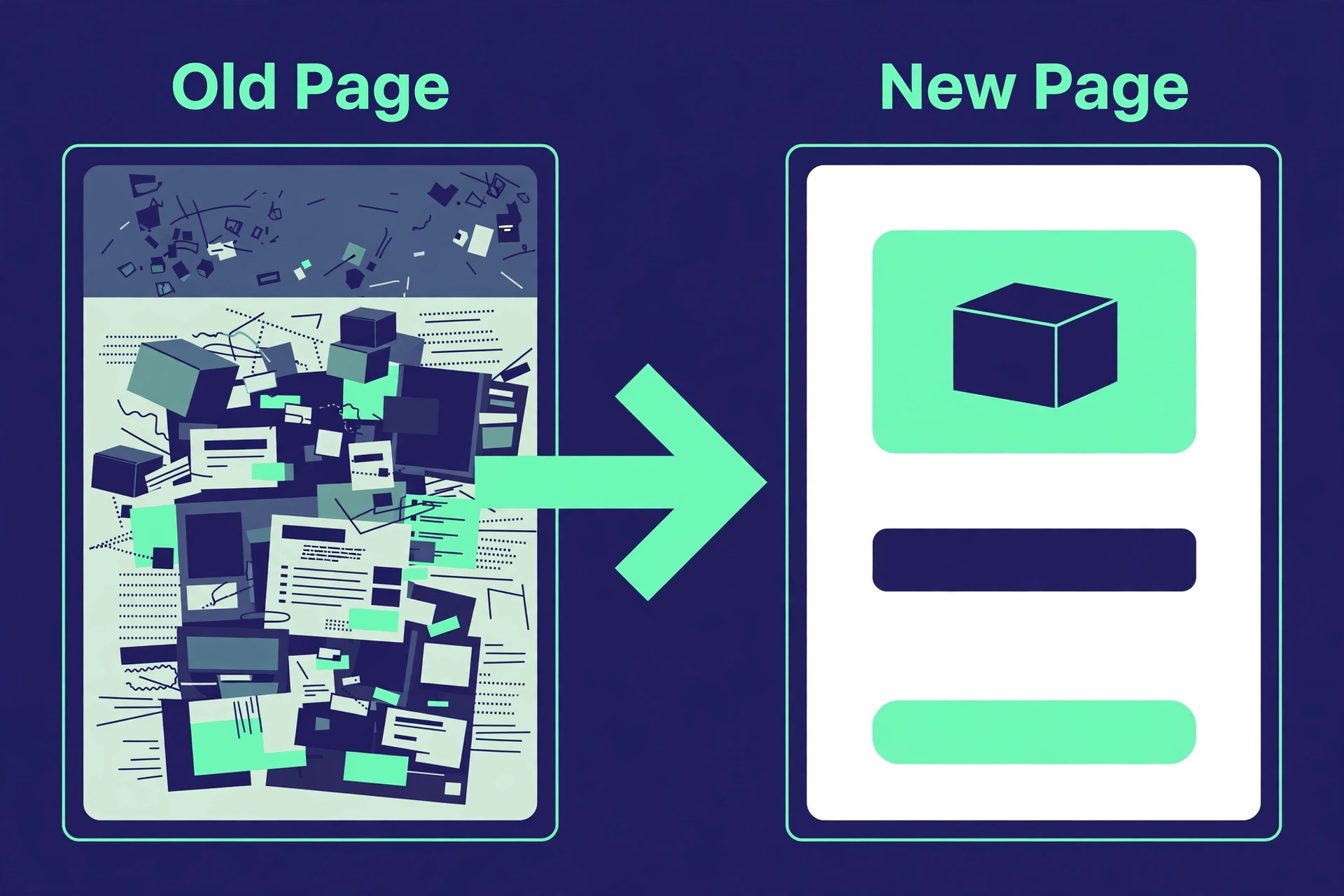 Old cluttered product page versus clean new product page comparison