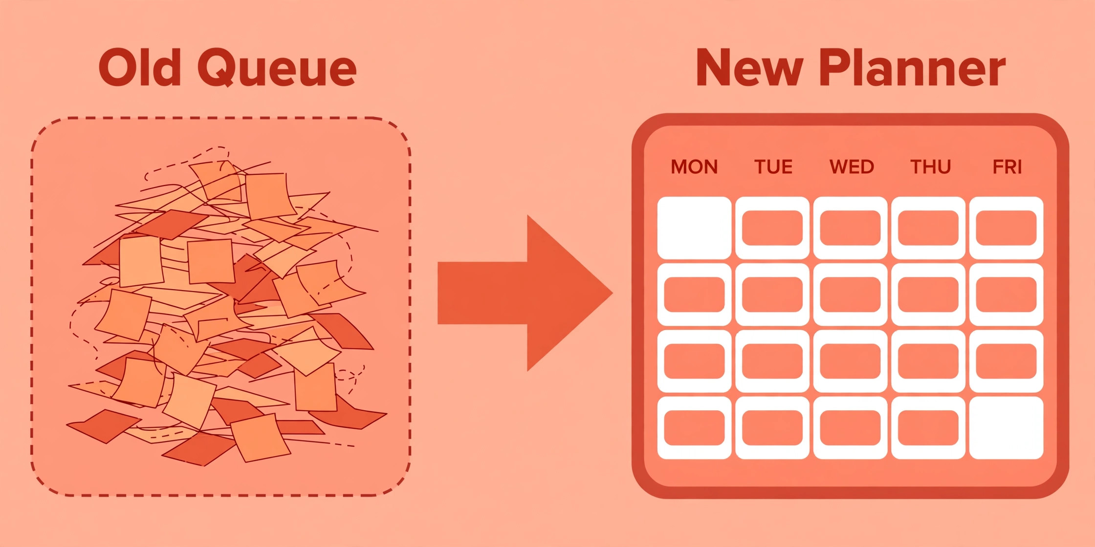 Old queue versus new planner weekly calendar comparison for creators