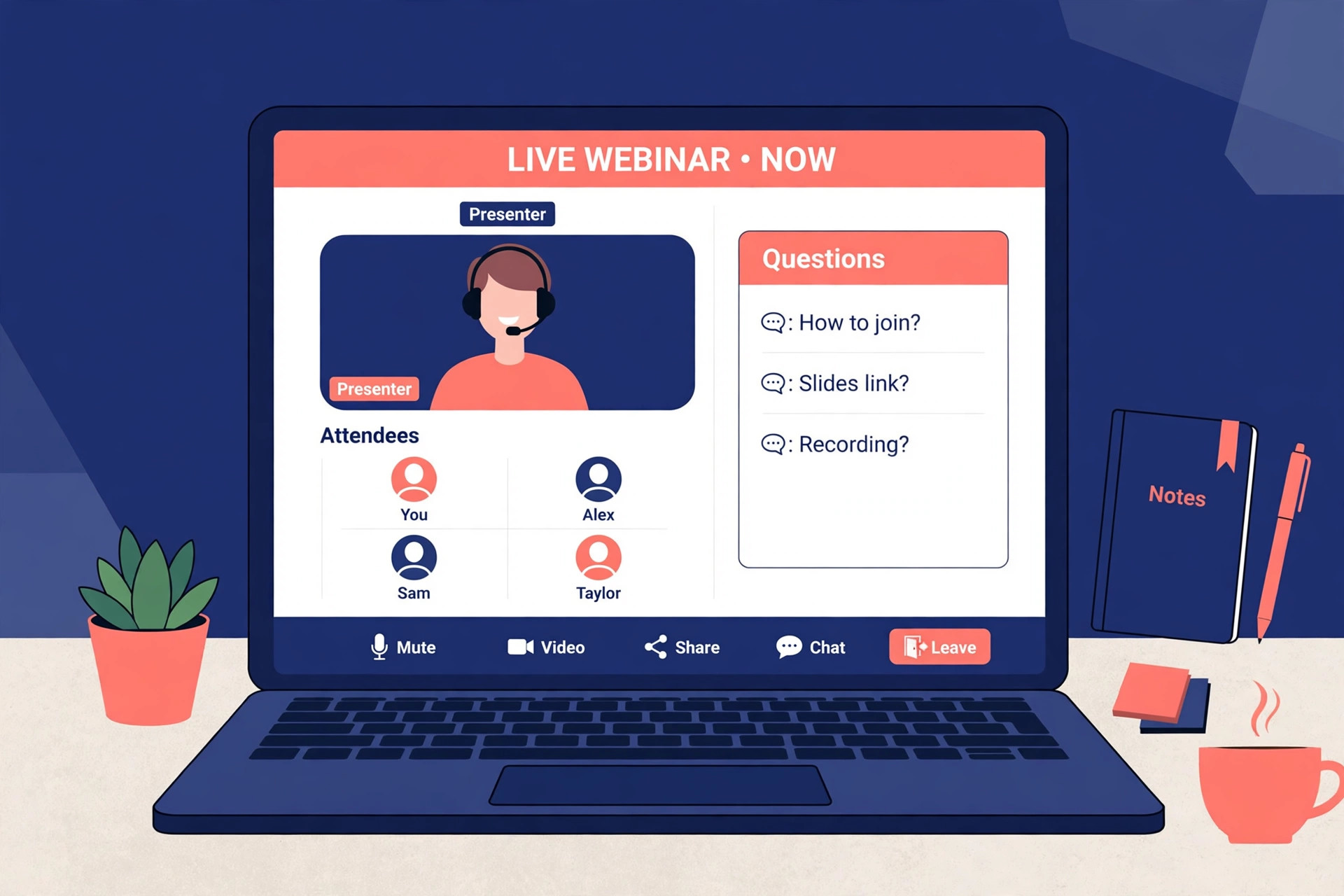 Laptop mockup of a live webinar session