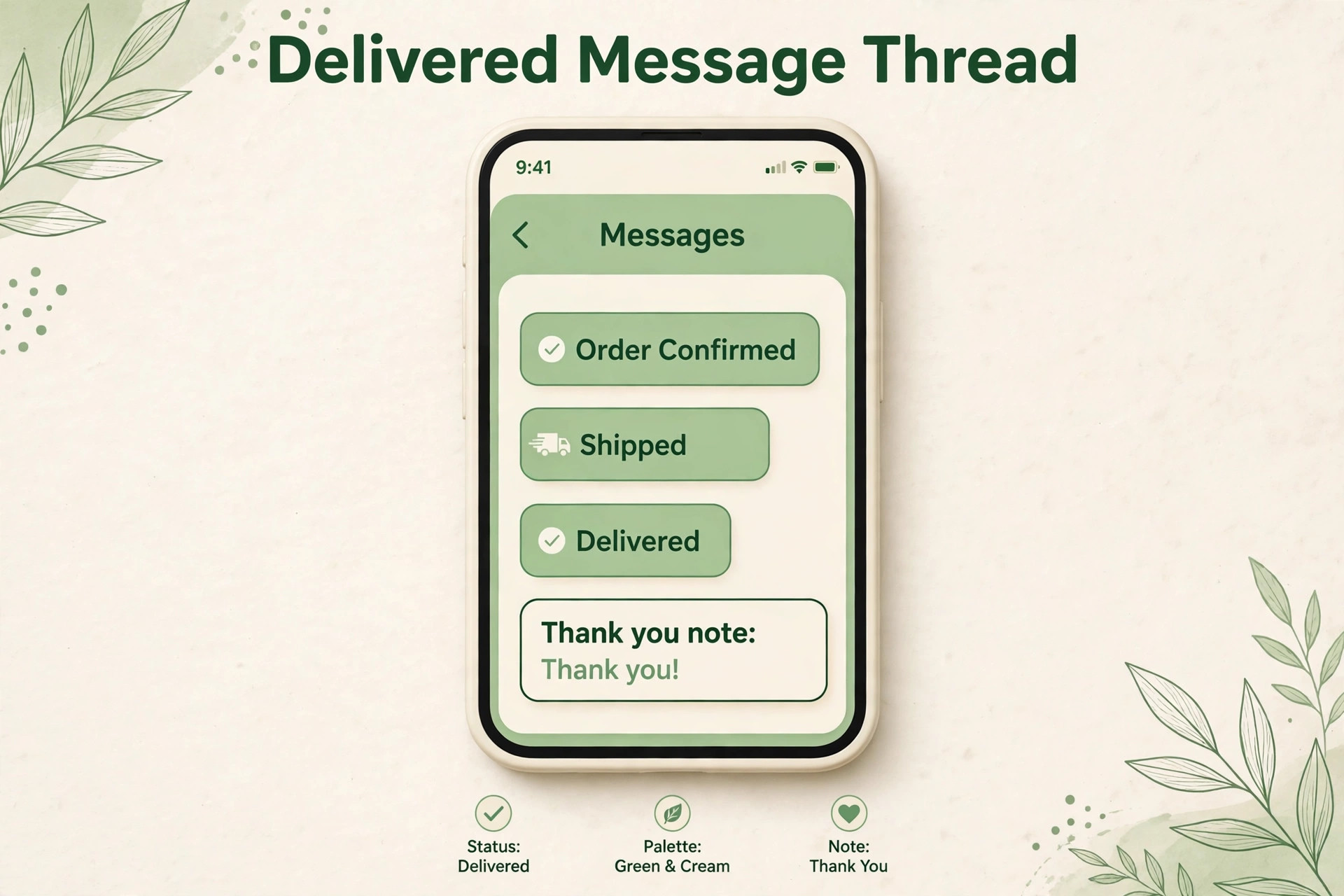 Phone mockup of a delivered message thread