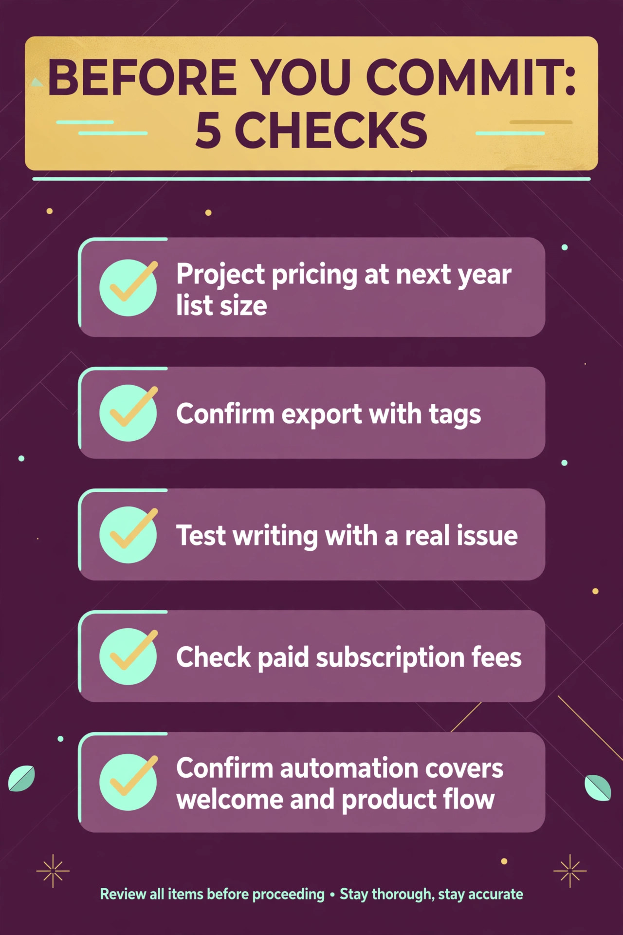 Checklist graphic for choosing an email tool before committing