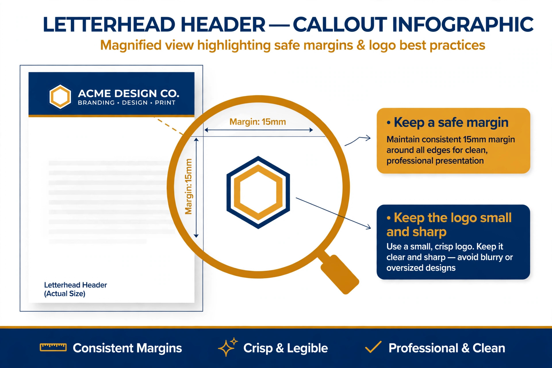 Callout highlighting letterhead margin and logo size rules