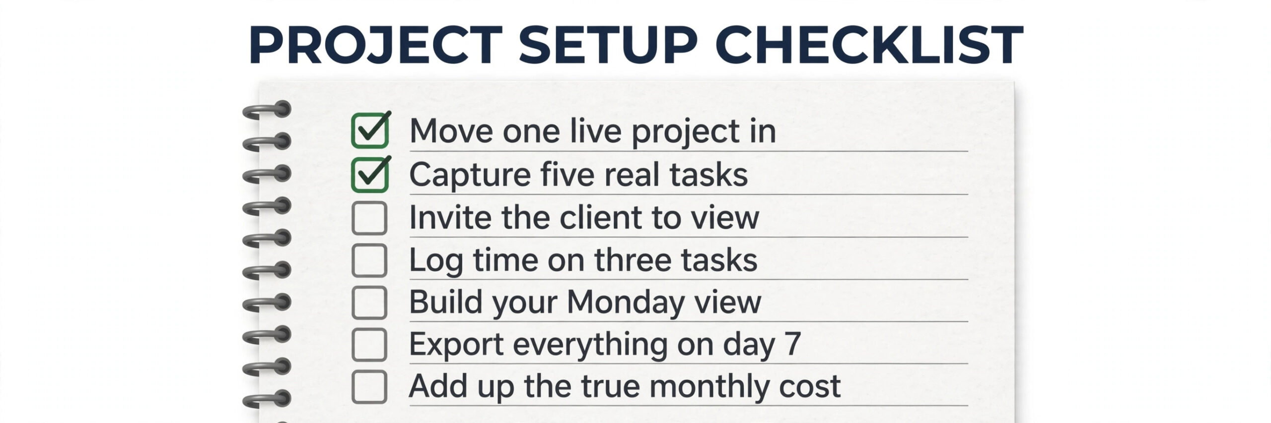 Checklist visual of the seven step one week project tool test