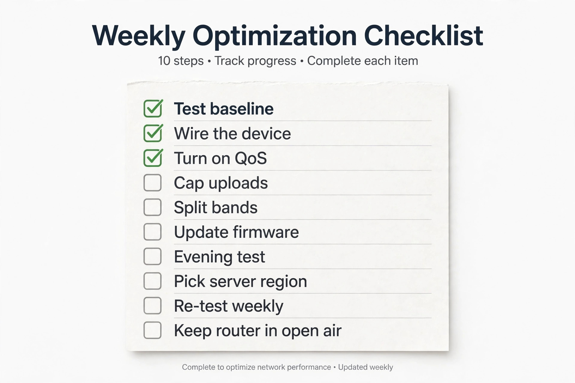 Checklist visual of ten low latency setup steps