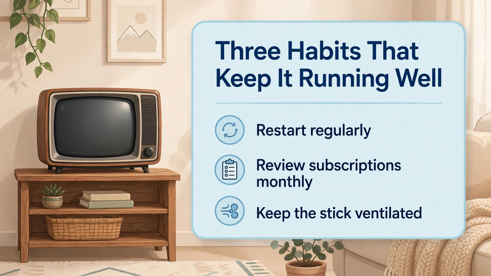 Callout panel with the three habits that keep a new Fire TV Stick running well