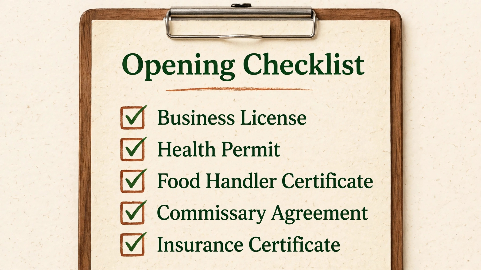 Coffee cart permit and opening checklist with completed ticks
