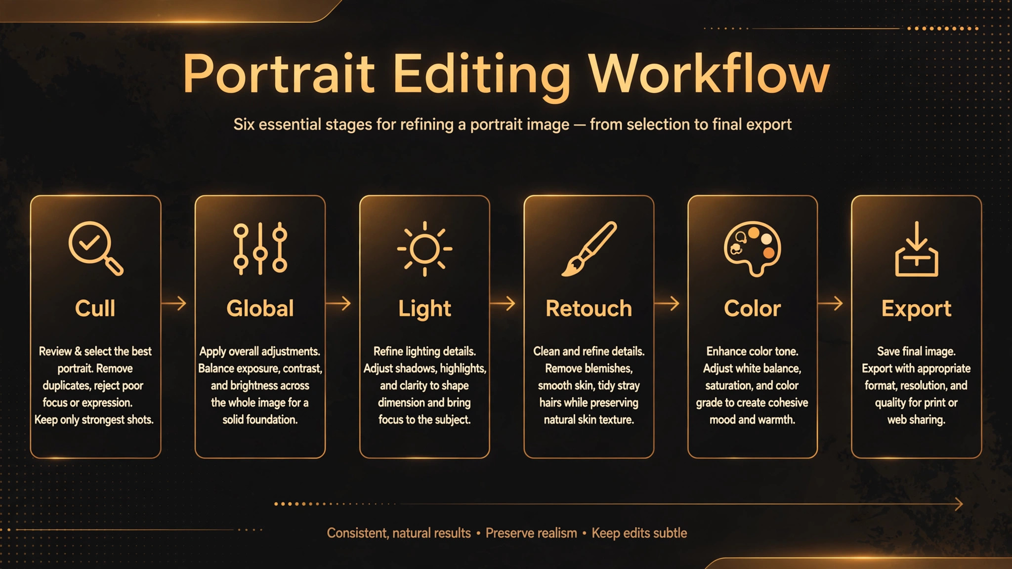 Diagram of portrait editing stages in order