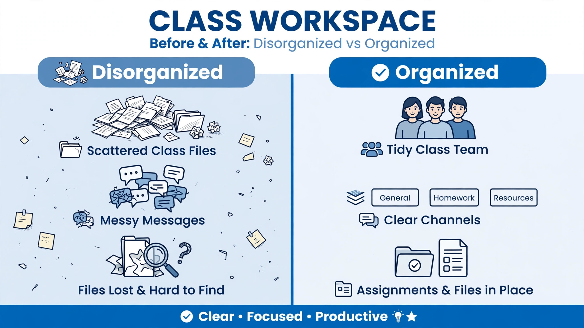 Disorganized class resources before Teams and organized team after