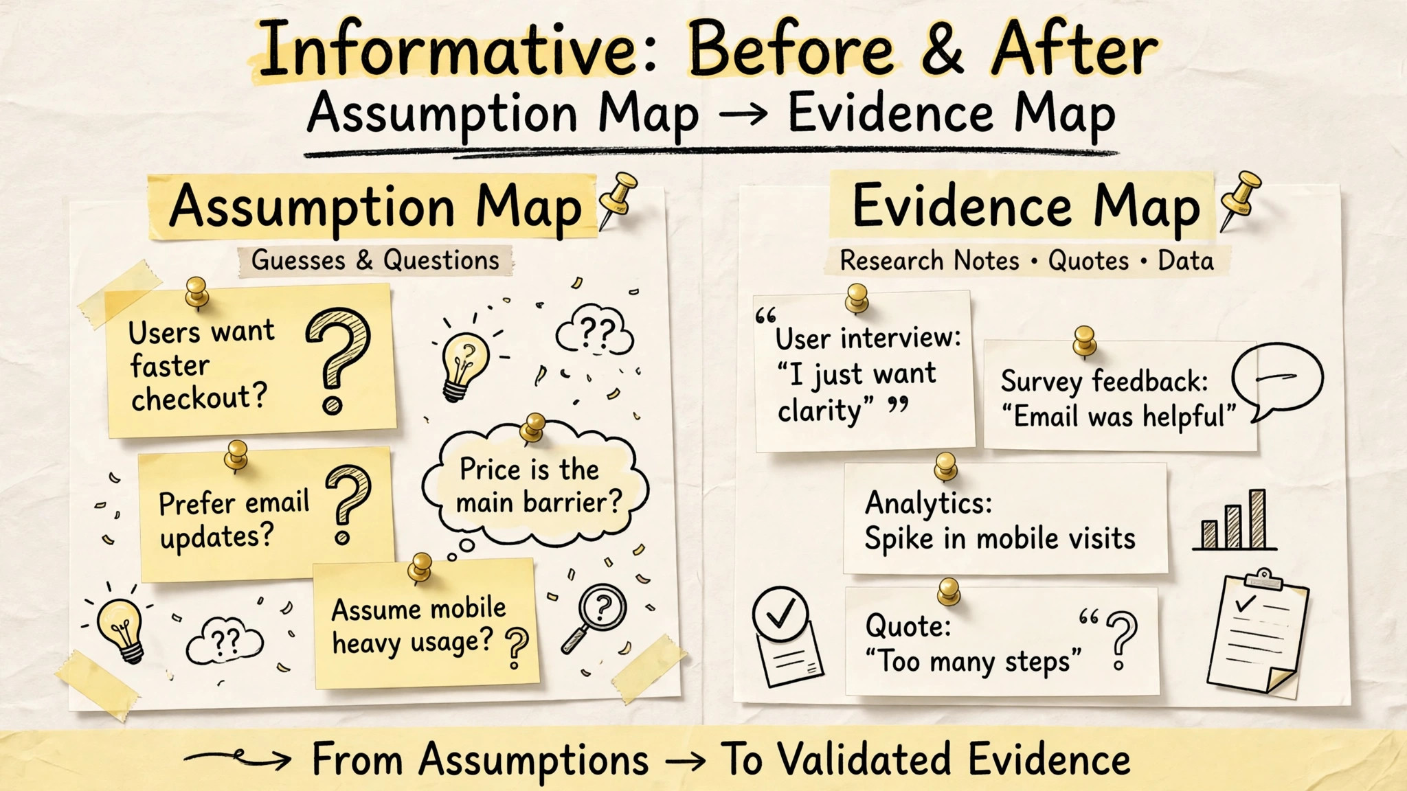 Assumption based map before research and evidence based map after