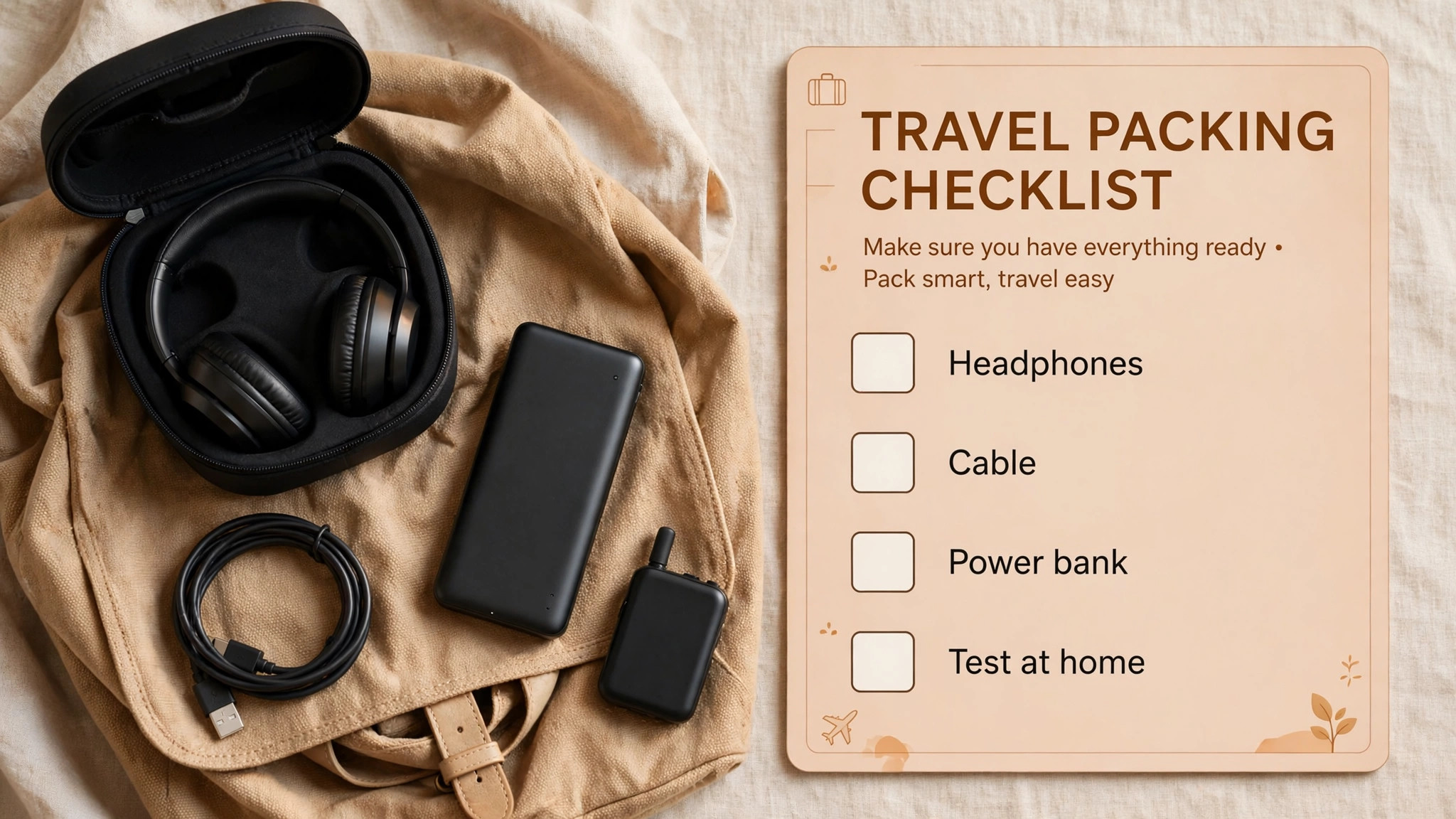 Pre flight packing and test checklist for travel headphones
