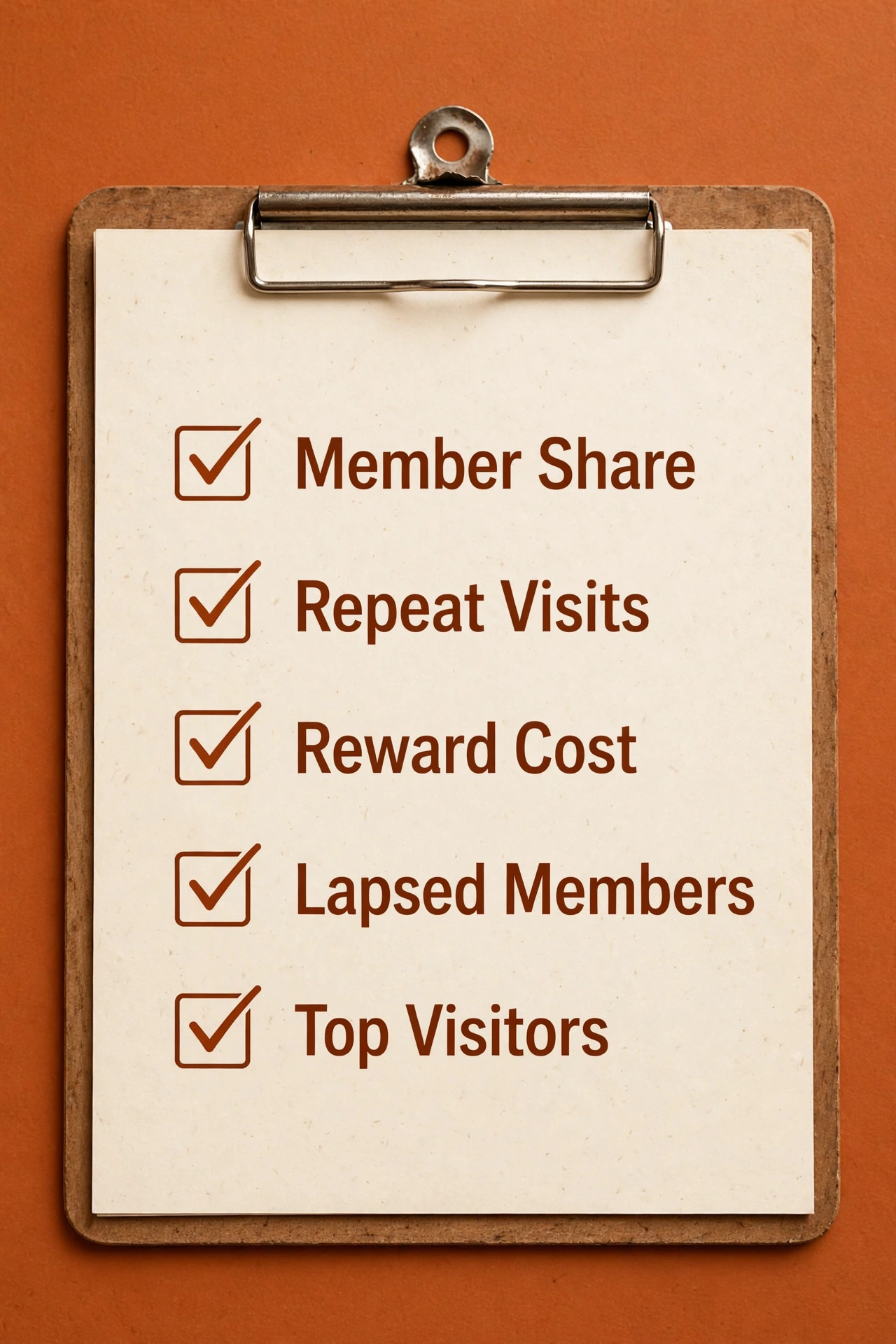 Checklist visual of five loyalty numbers a coffee shop should review each month