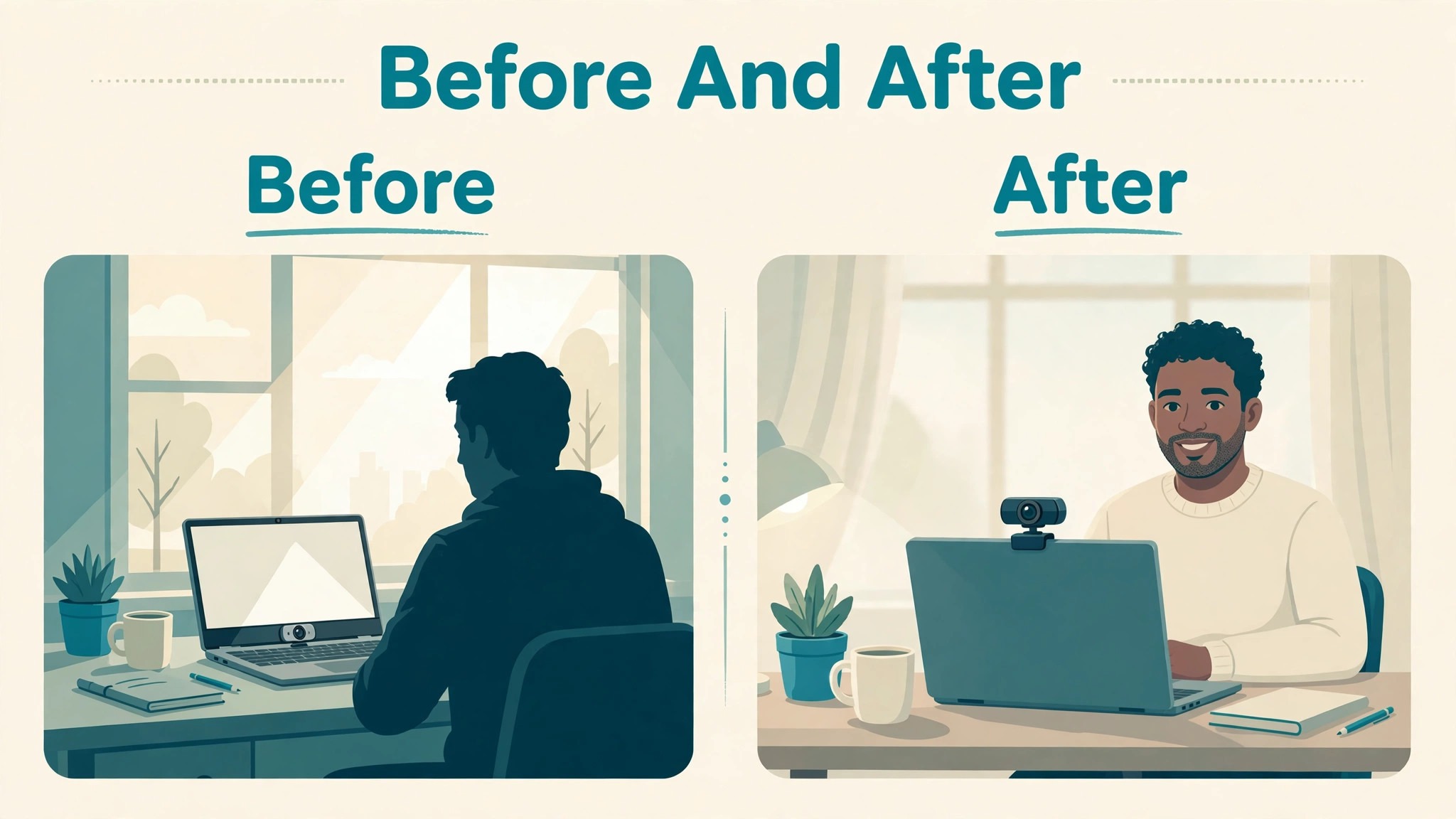 Before and after view of framing and lighting improvements
