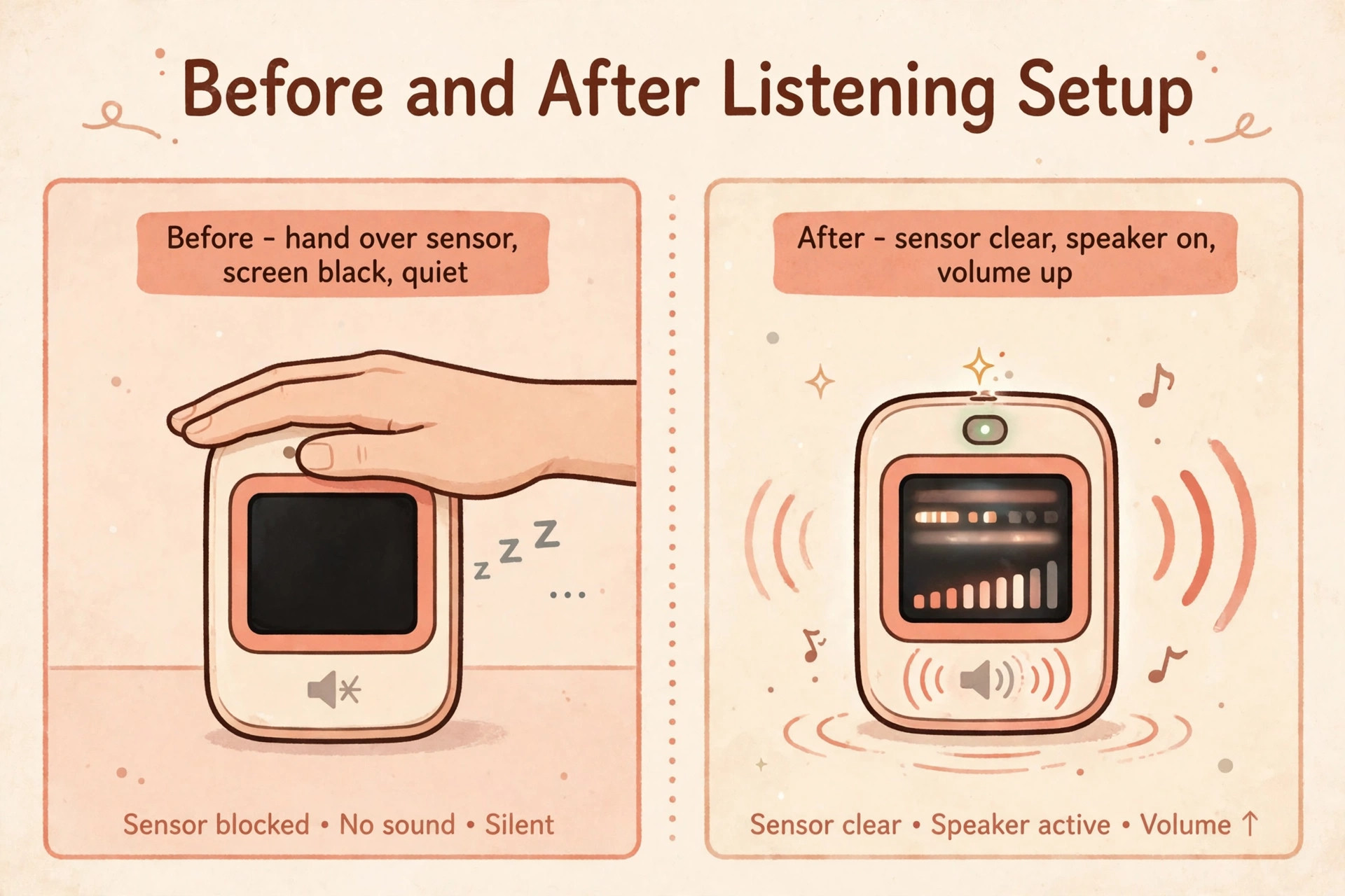 Before and after voice message listening setup