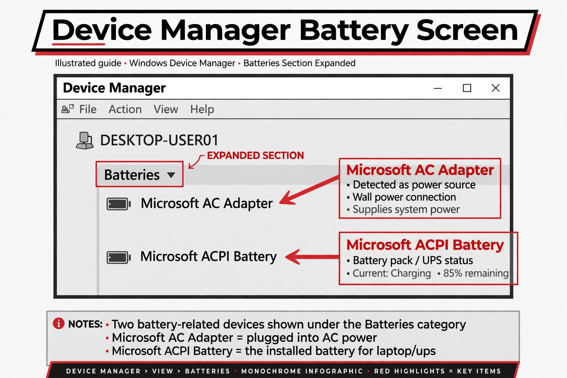 Annotated Device Manager battery driver screen