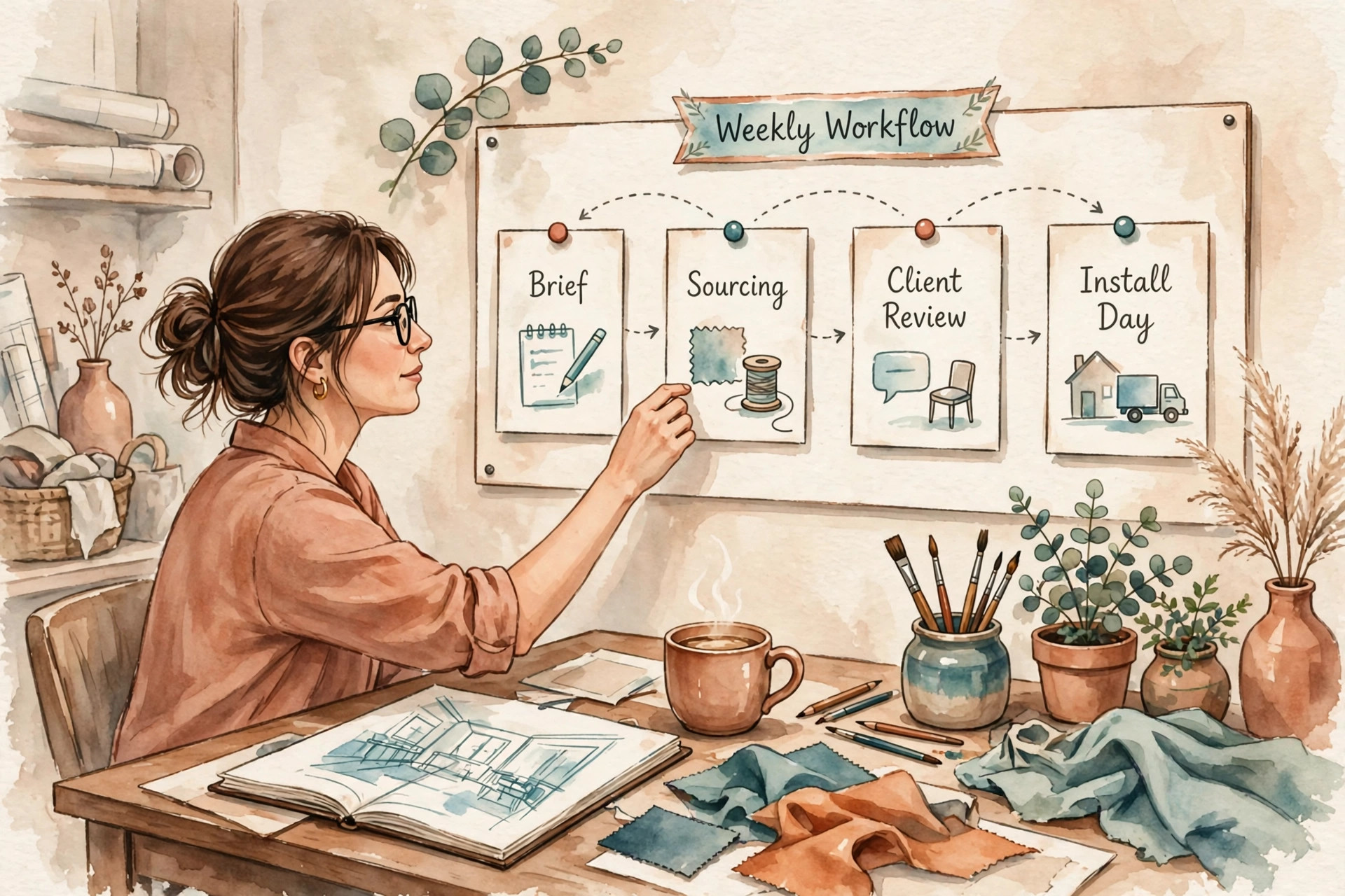 workflow image illustrating a key idea for a interior design business