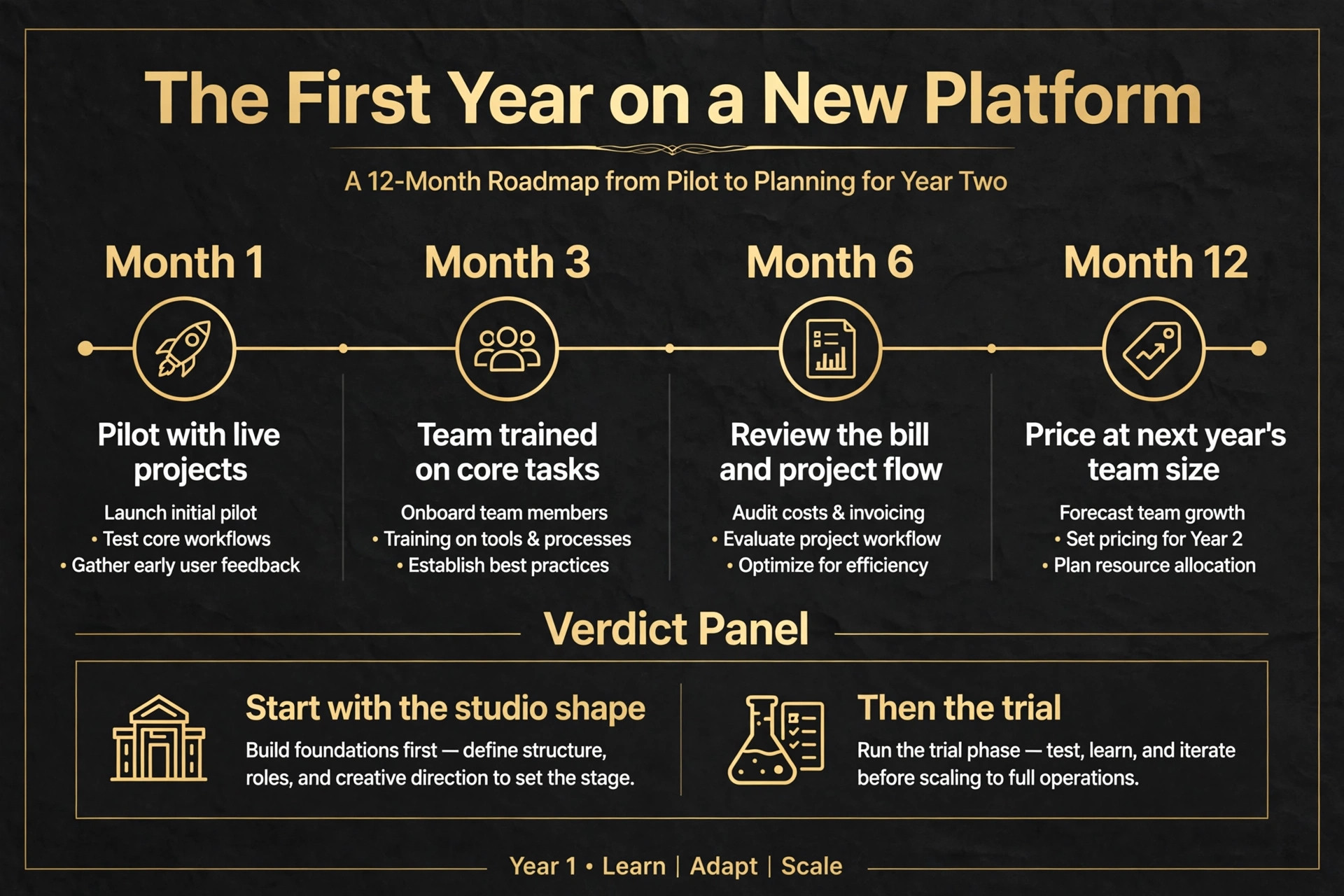 timeline visual for the first year on a new design platform.