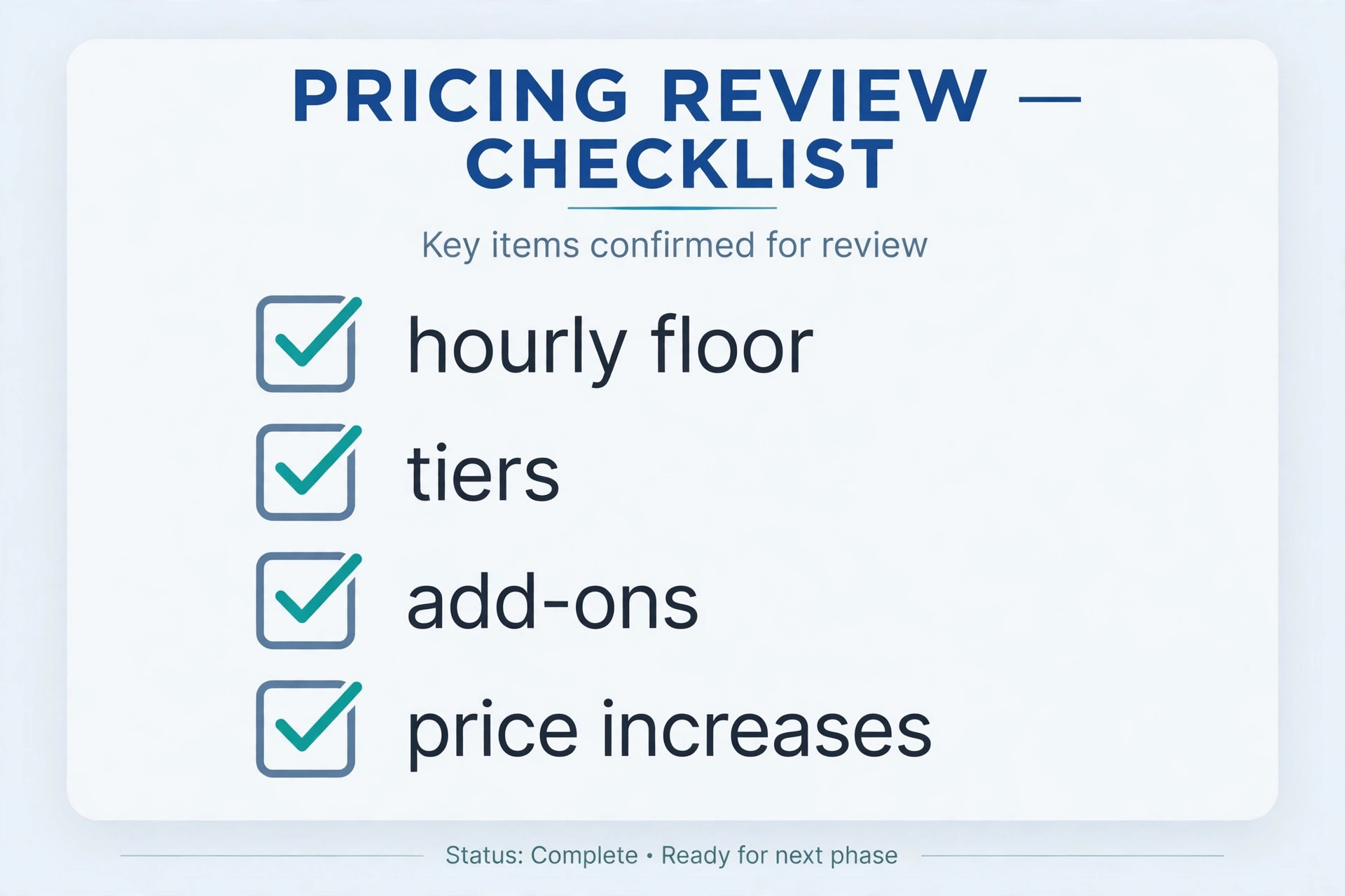 Checklist visual for reviewing agency pricing.