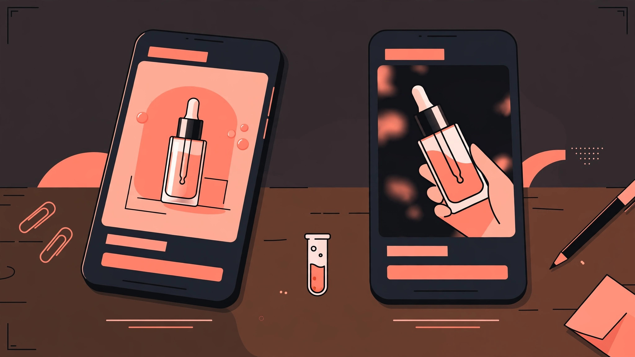 Two phones showing the same product demo with two different opening shots, testing a second hook version