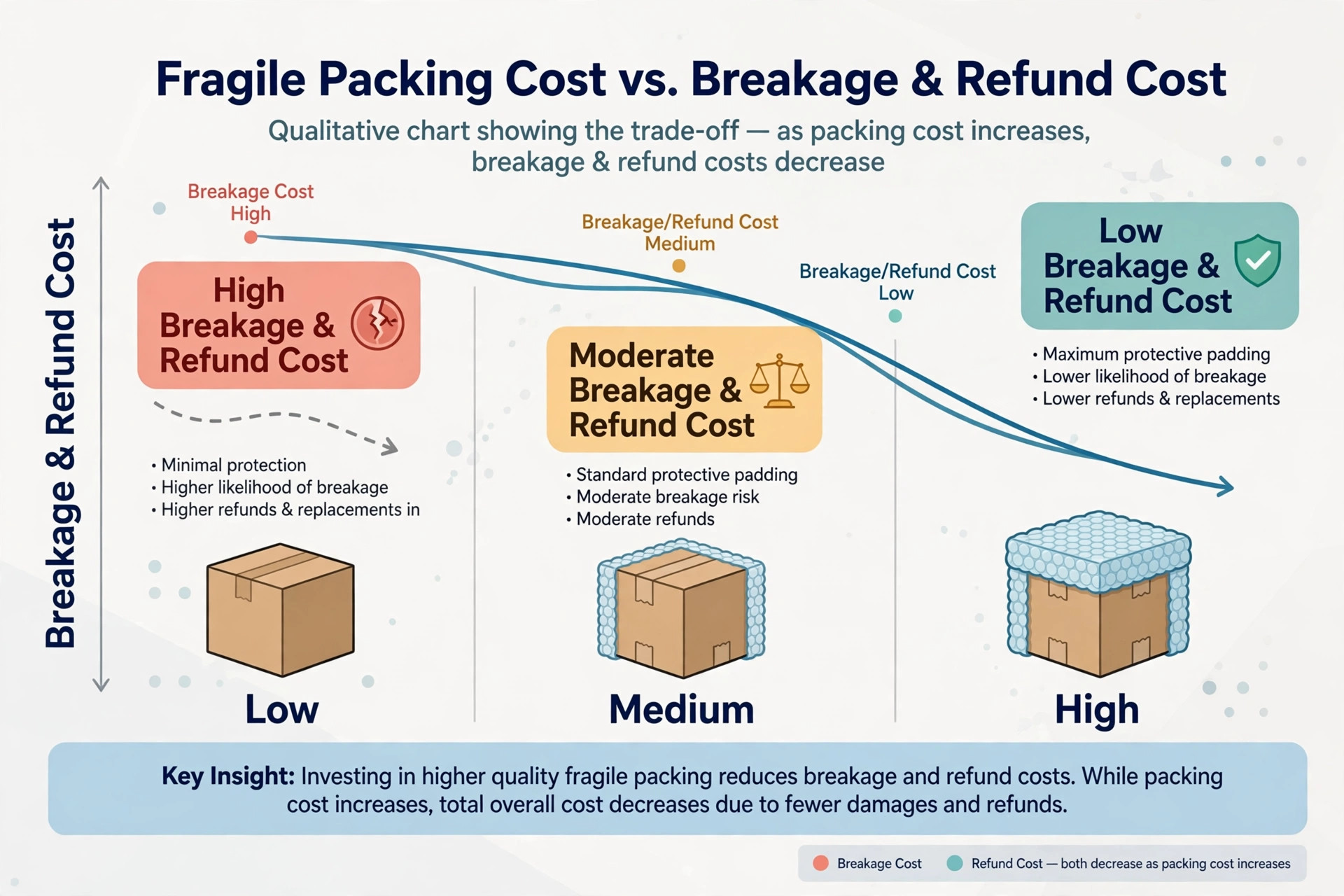Chart visual for fragile packing cost against breakage and refund cost.