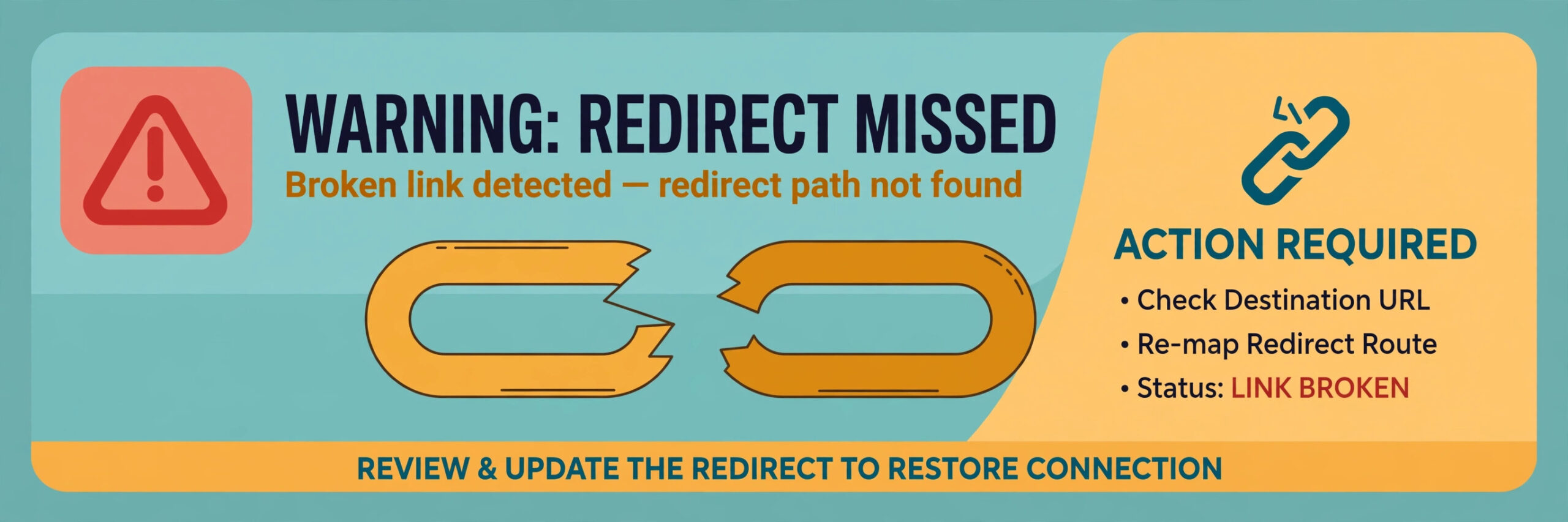 A broken link warning where a redirect was missed.