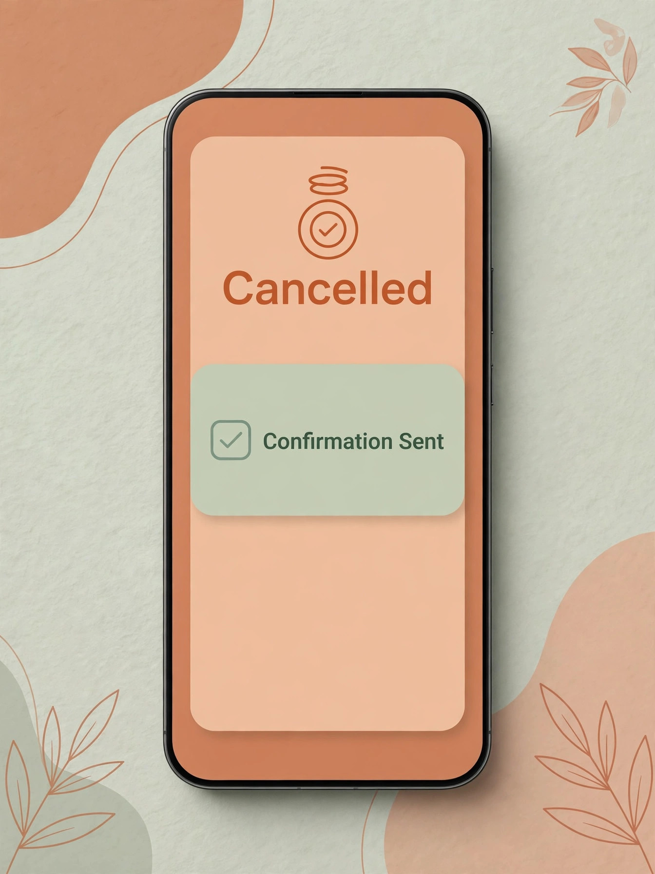 Phone mockup of a yoga class cancellation confirmation