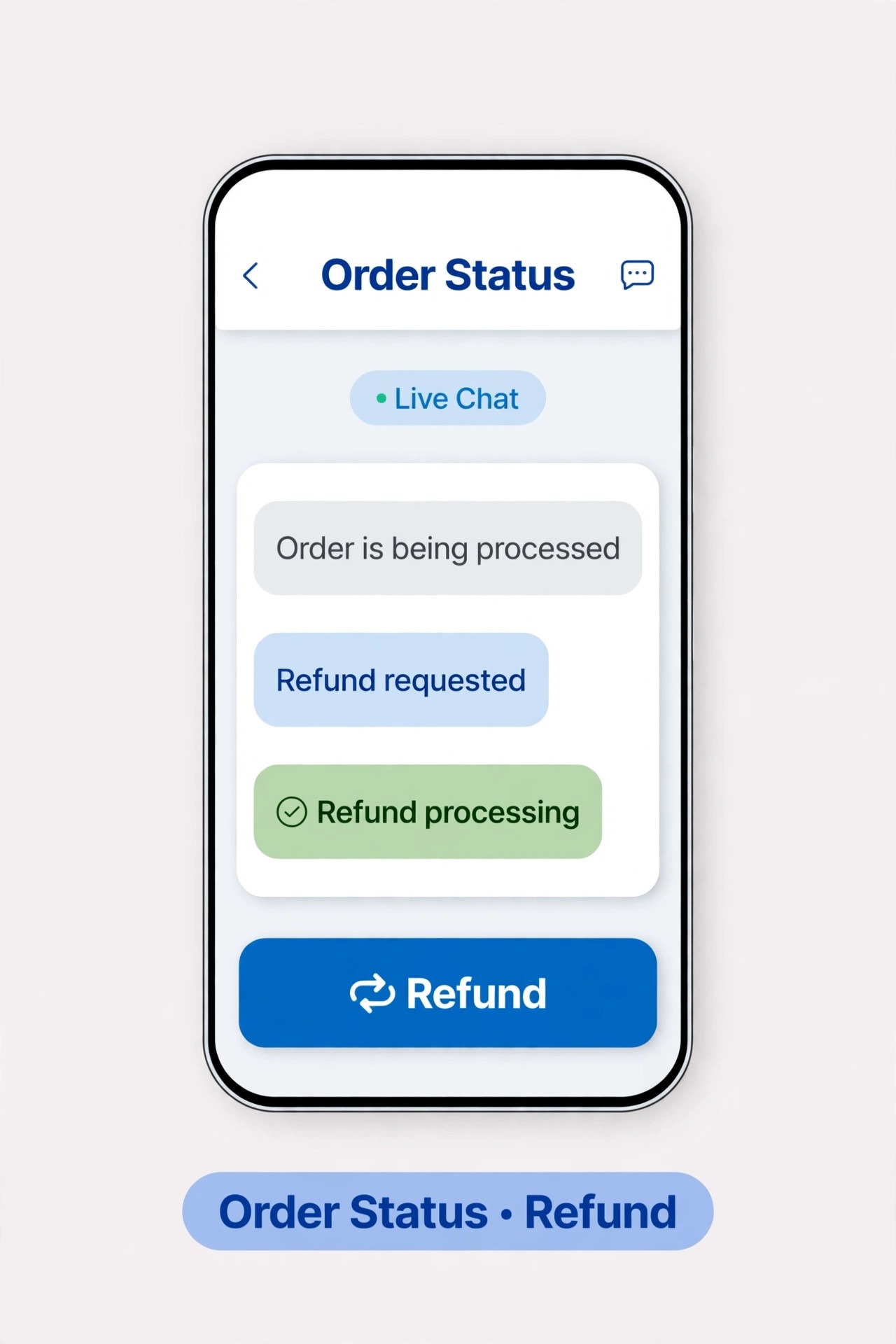 phone mockup of ecommerce live chat support