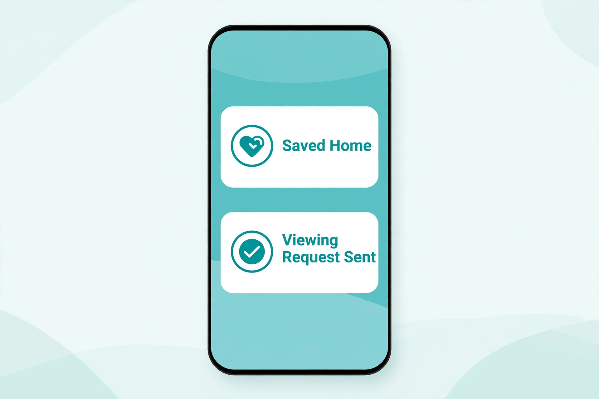 Phone mockup of a buyer saving a home and requesting a viewing