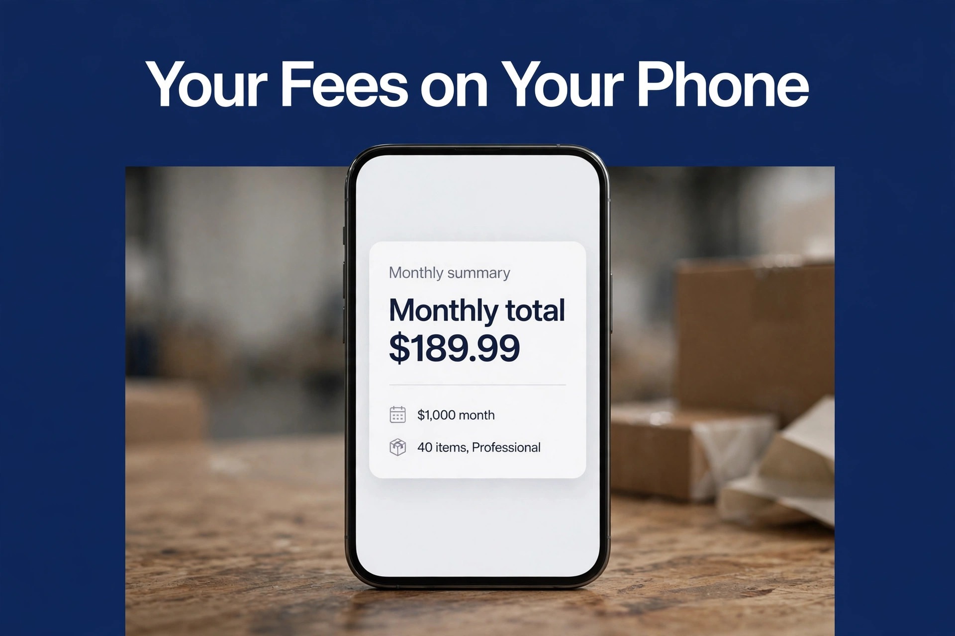 Phone mockup showing a monthly total