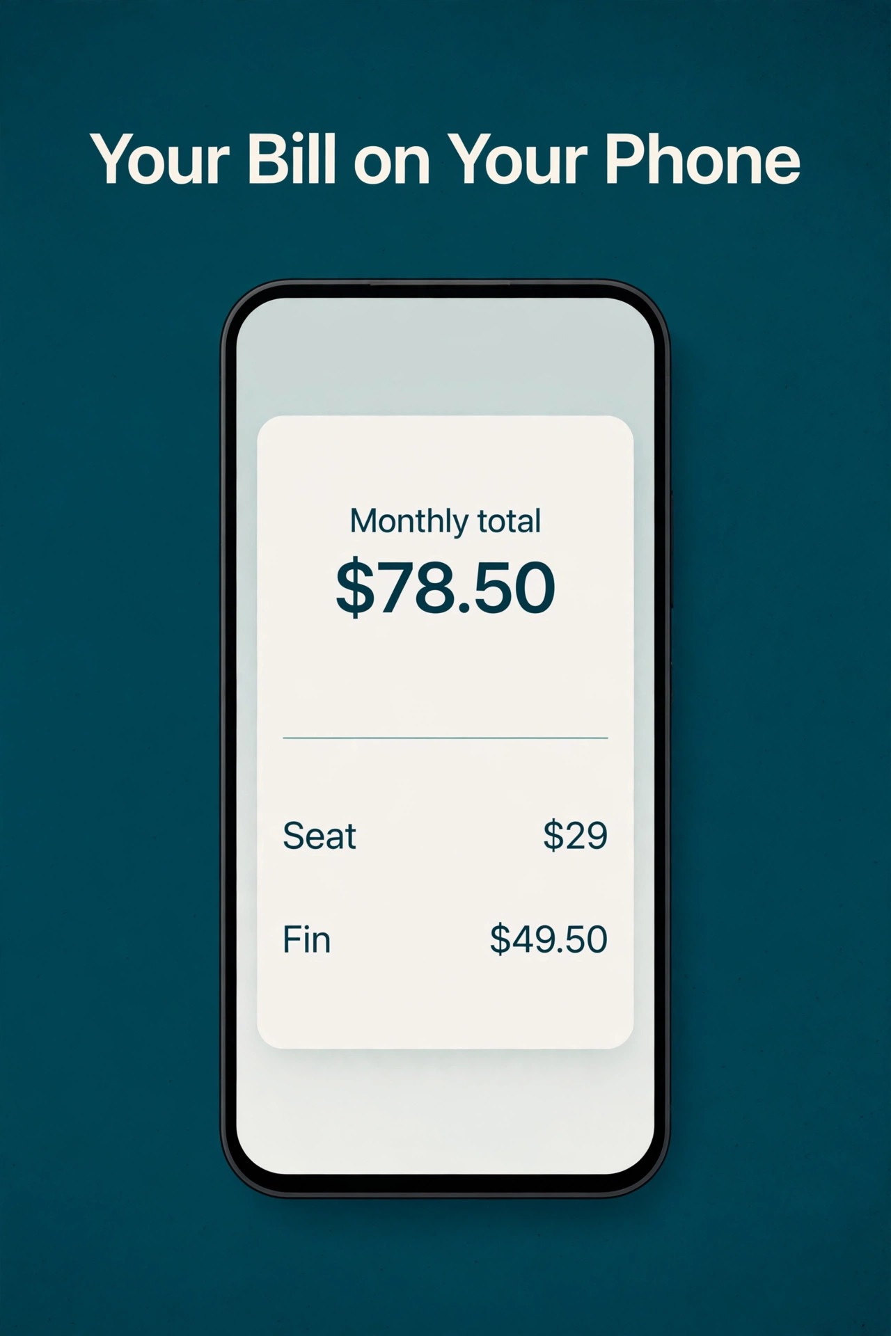 Phone mockup showing a monthly total