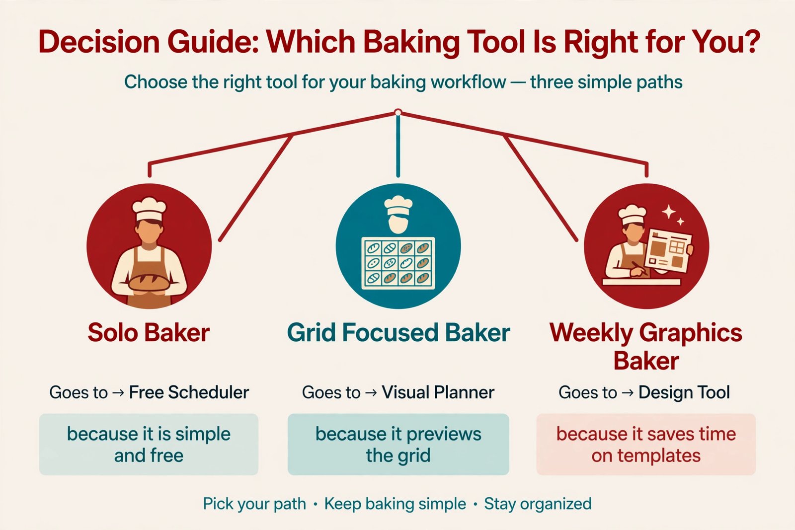 Decision guide for choosing bakery Instagram scheduling and design tools