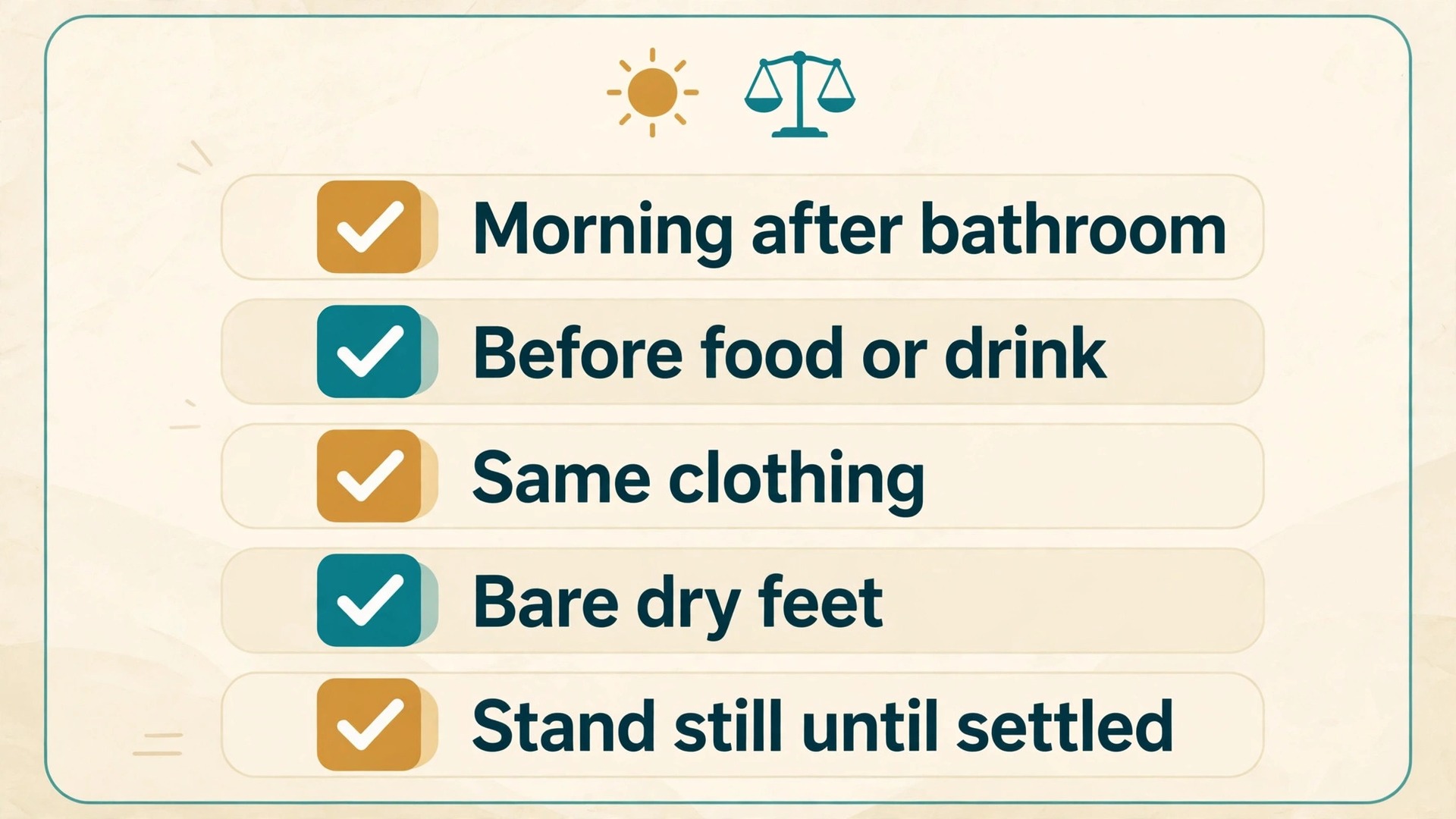 Checklist visual for a consistent morning weighing routine
