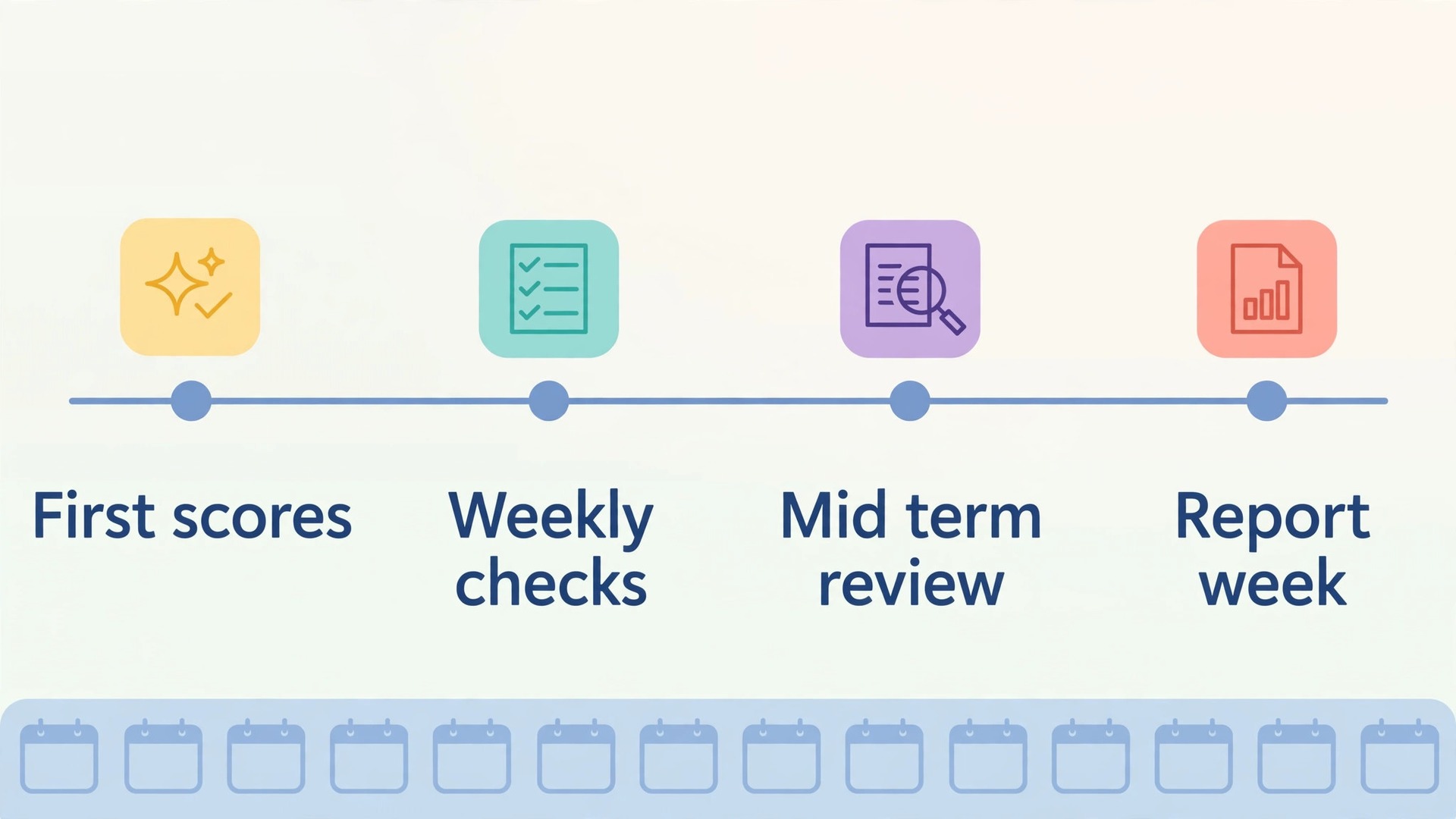 School term timeline for gradebook weekly checks and report week