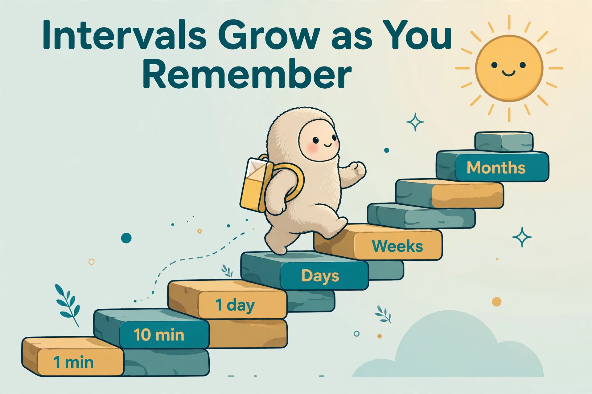 Timeline showing how Anki intervals grow for a remembered card