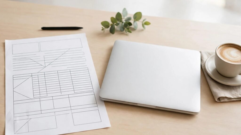 Editorial photo of an invoice and laptop on a freelancer desk