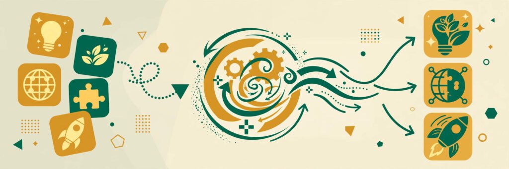 Flat vector illustration of keywords combining into business name ideas