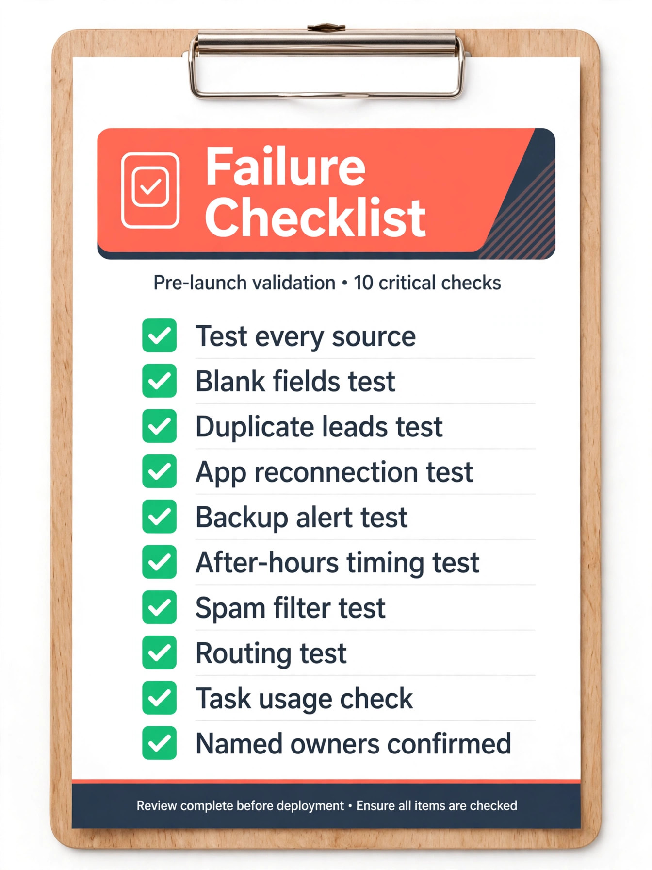 Lead follow-up failure checklist with ten checks