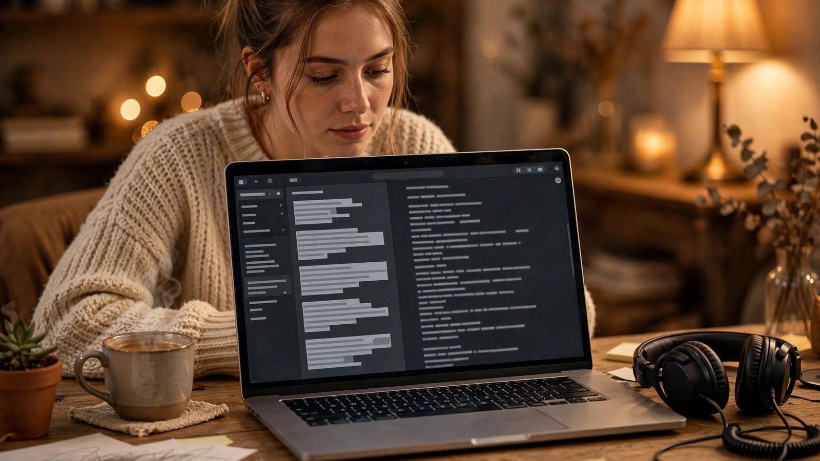 Songwriter editing lyrics on laptop