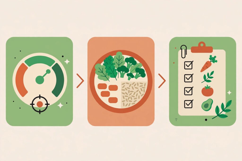 Flat vector illustration of a calorie and macro meal planning workflow