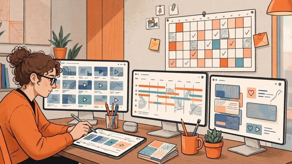 Social media manager scheduling short-form clips across platforms